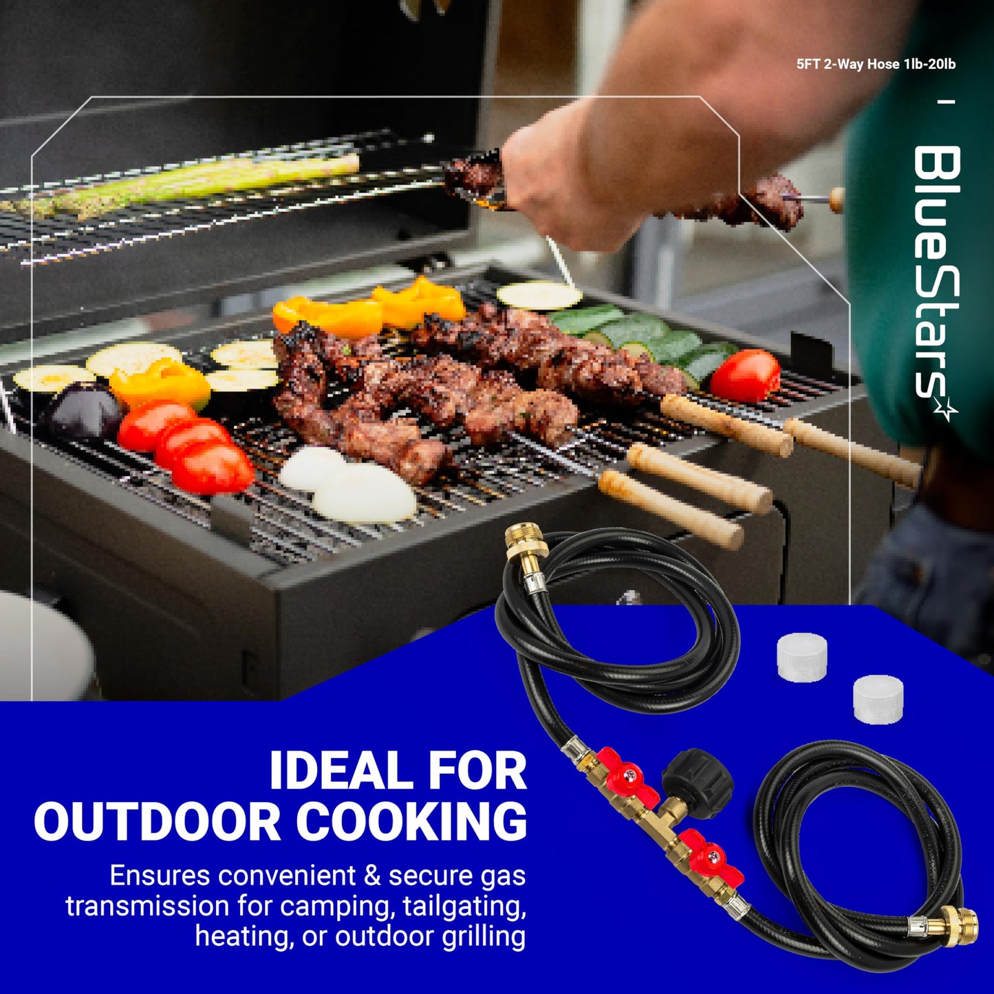 BlueStars 5FT 2-Way Propane Hose Adapter 1lb to 20lb - Gas Hose with QCC1/Type1 for 5-40lb Propane Tanks- for Weber Q Grill, Coleman Camp Stove, Buddy Heater, Blackstone Griddle with CGA600 Connection