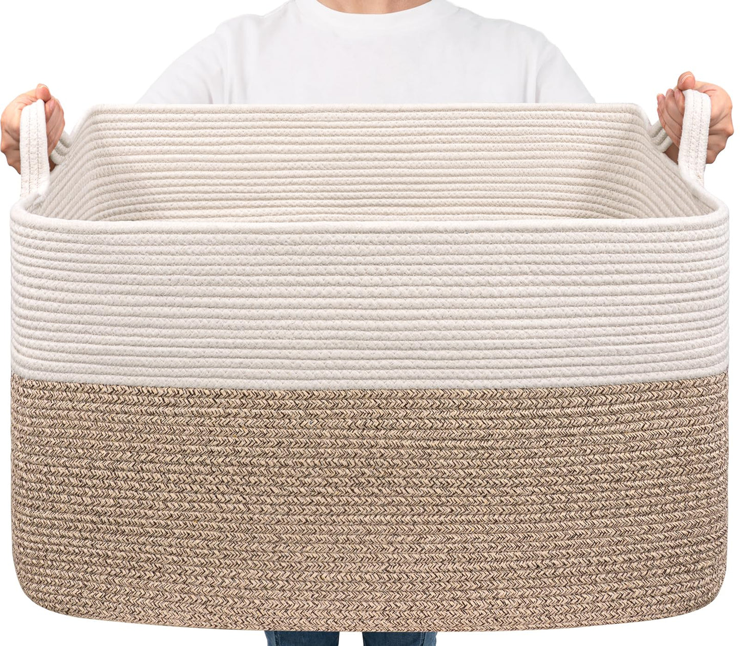 Goodpick Large Storage Basket, Woven Baskets for Storage, Extra Large Toy Blanket Baskets Living Room, Rectangle Cotton Rope Basket for Toys, Dirty Clothes, 23.6" x 15.7" x 13.8", 85L