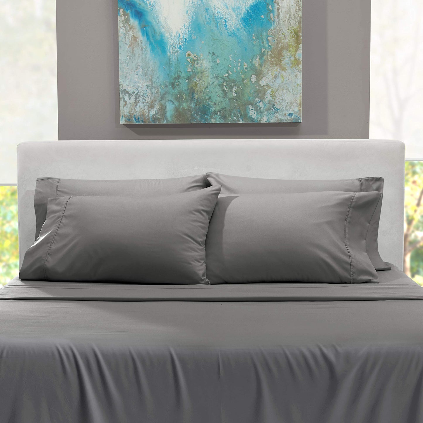 Hearth & Harbor Extra Deep Pocket King Size Sets - Fits Mattress 18-24 Inches Deep - Extra Deep Pocket Sheets - 6 Piece King Size - King - Grey Sheets
