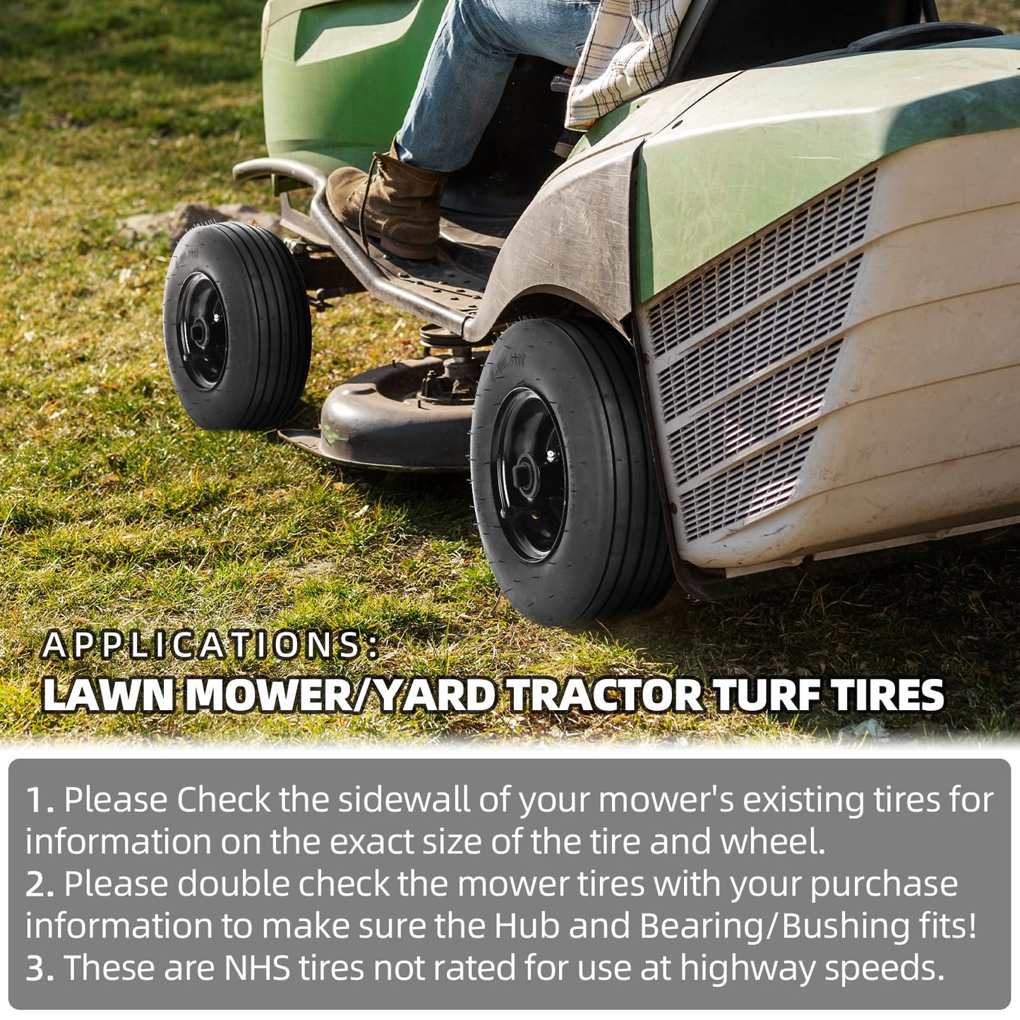 AR-PRO (2-Pack) 11x4.00-5 Tire and Wheel Assembly, 11x4-5 Lawnmower Tire (4-Ply) and Rim with Tube, 3.4”-4”-4.5”-5” Centered Hub with 3/4” Bushing, Universal Lawn Mower/Yard Tractor Turf Tires