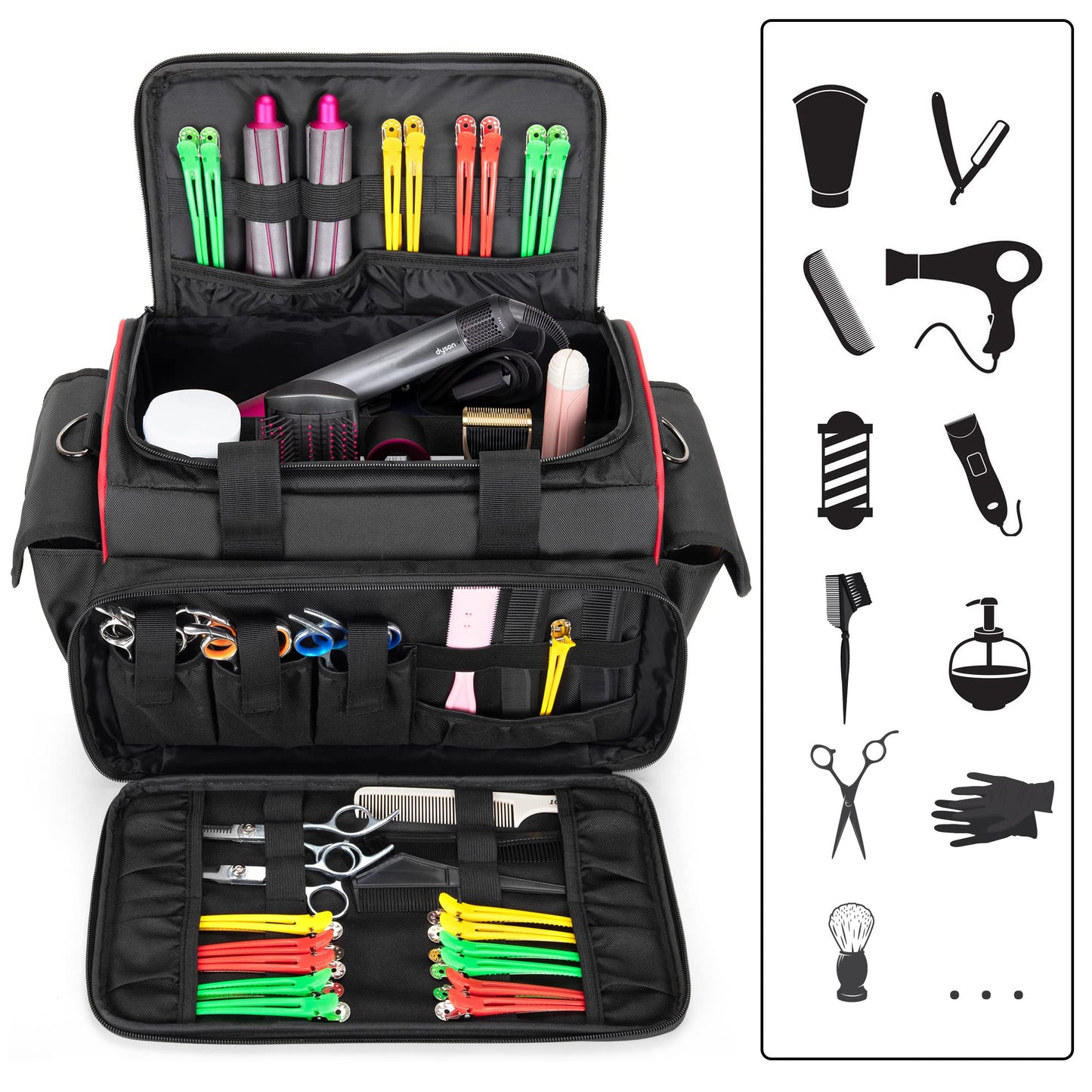 BAFASO Barber Bag with Adjustable Dividers, Travel Barber Case Holds Various Hair Cutting Tools (Bag Only), Black