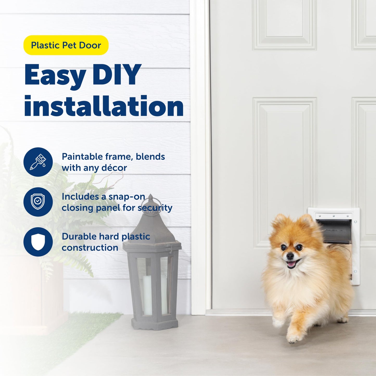 PetSafe Plastic Dog and Cat Door, Small, For Pets Up To 15 lb, Paintable, Easy DIY Installation, Security Cover Included, Install in Interior and Exterior Doors or Walls, Durable, Adjustable Flap