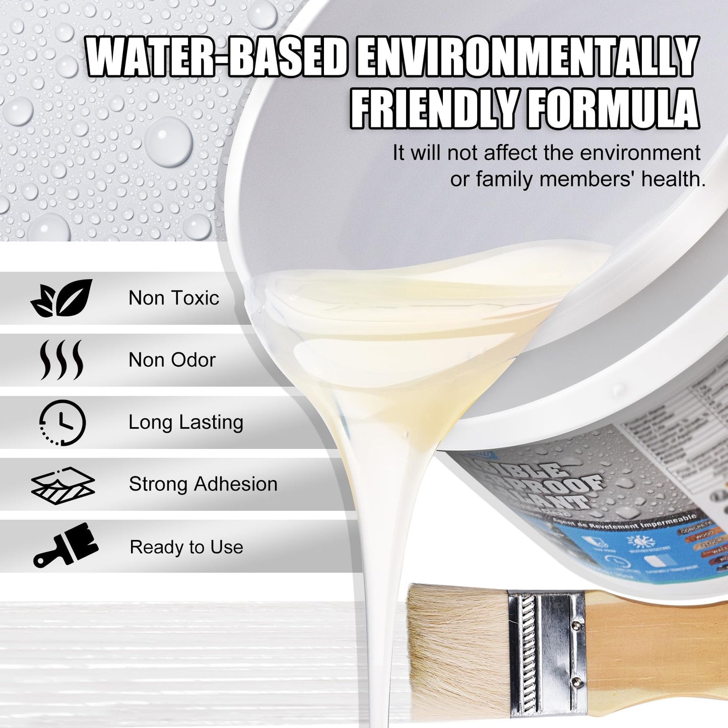 Waterproof Sealant - 70oz Water-Based Transparent Waterproof Coating, Invisible Water Proof Agent Indoor & Outdoor, Anti-Leakage Water Sealant for Roofs, Walls, Bathroom, Kitchen, Terraces, Garden