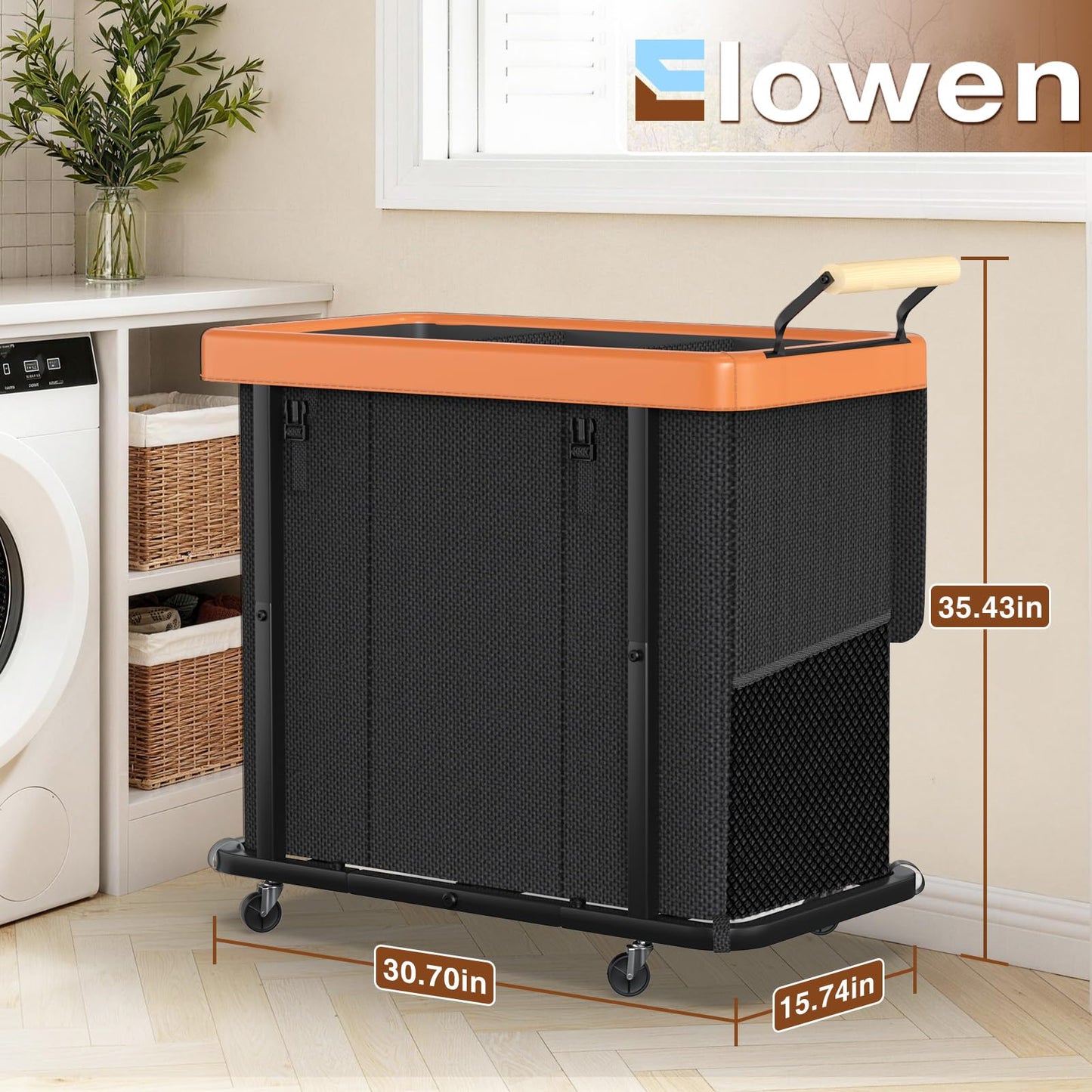 3 Section Laundry Hamper with Lid, 230L High Capacity Laundry Basket Sorter Cart with 4 Wheels, Leather Patchwork Handle for Towel, Cloth Organization