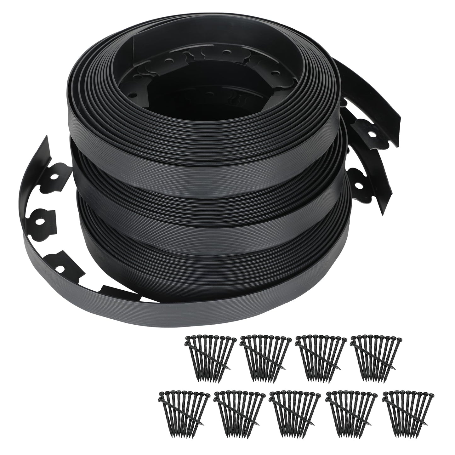 KOL 90 ft. (3X 30 ft.) Landscape Edging - No Dig Edging Kit (90PCS Spikes Included) -1.5'' Tall Plastic Lawn Edging Garden Decoration Border Edging - Edge for Lawn Yard Pathway Driveway - Black