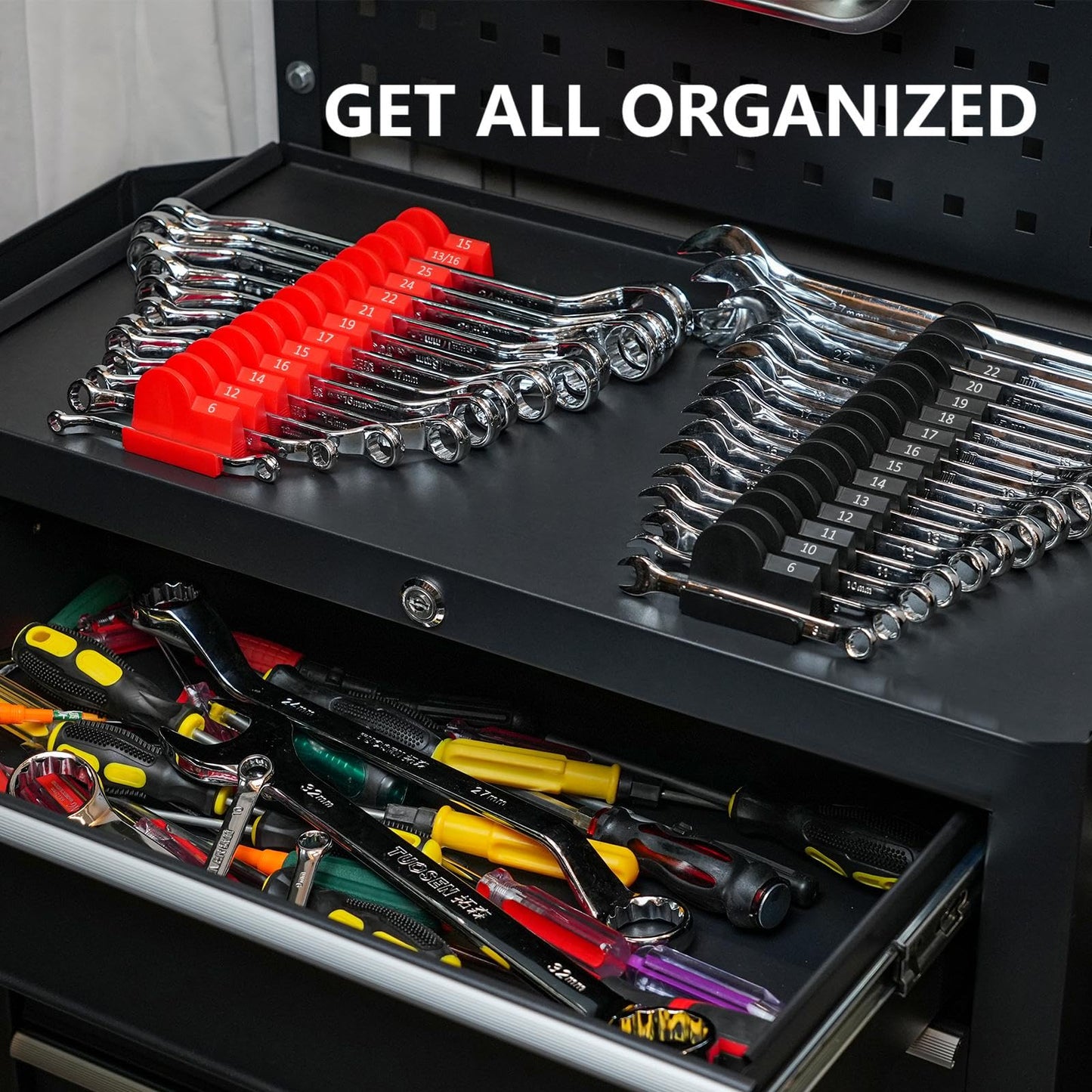 DEHOYI 80 pcs Modular Wrench Organizers for Tool Drawers - Wrench Rack with Metric&SAE Labels, Perfect Tool Storage Holder with Magnet. Gift for Father, Brother and Boyfriend (with Magnets)