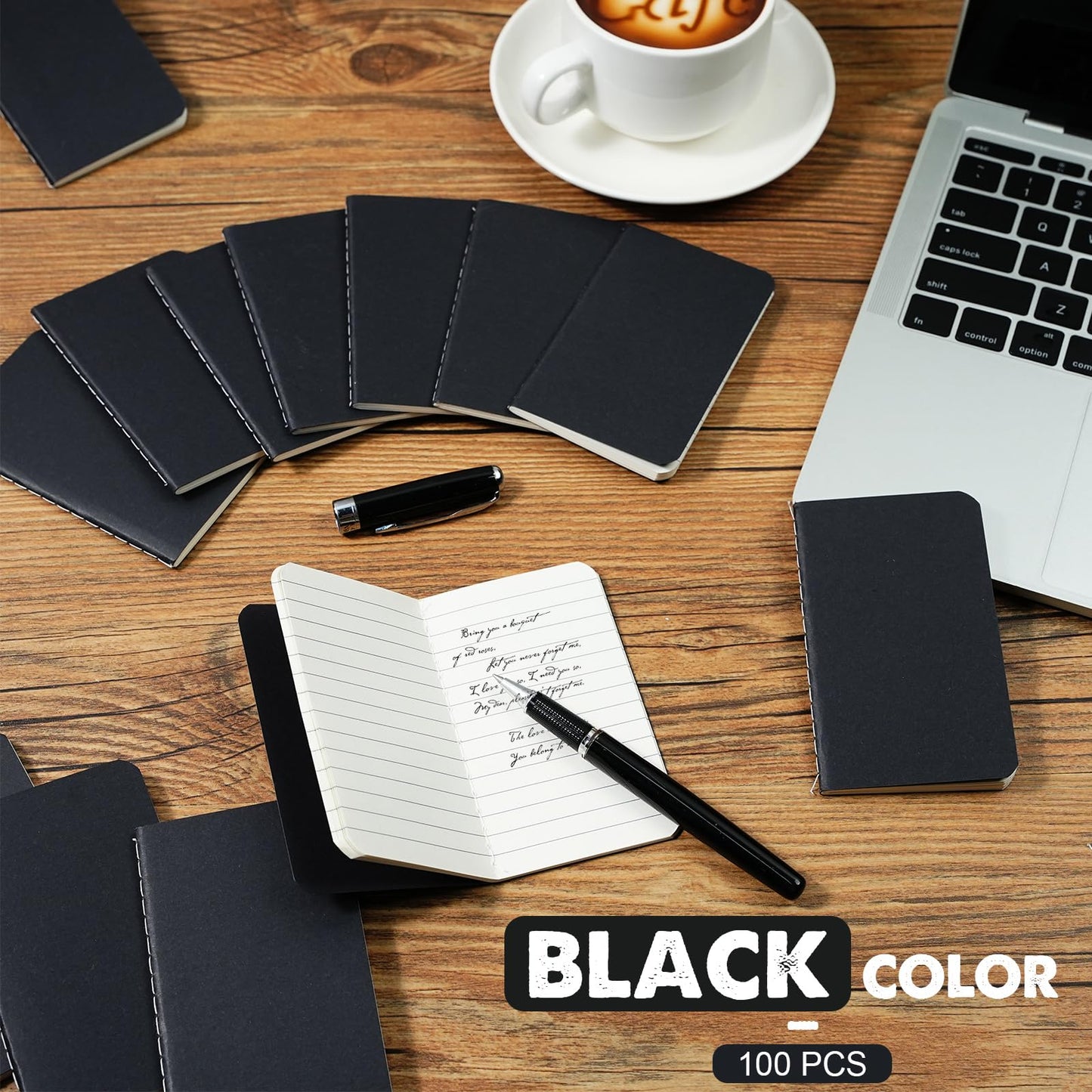 Harloon 100 Pack Mini Notebook Bulk 4 x 2.5 Inches Small Pocket Notepad Blank Lined Wallet Memos Journal Employee Appreciation Gifts for Coworker Staff Team Teacher Office School, 60 Pages(Black)