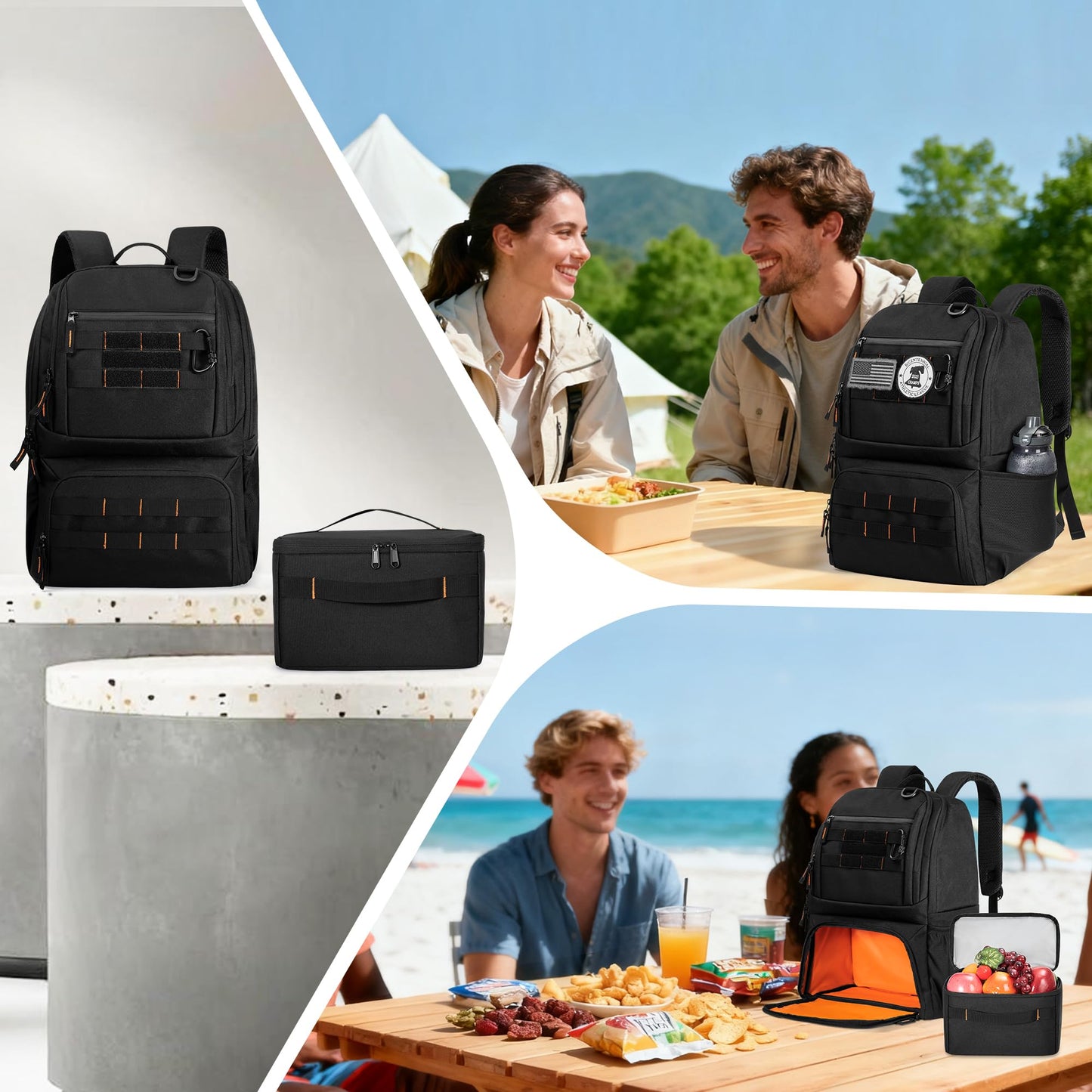 BAFASO Tactical Lunch Backpack for Women & Men, 17 Inch Laptop Backpack with Insulated Lunch Cooler Bag, Black
