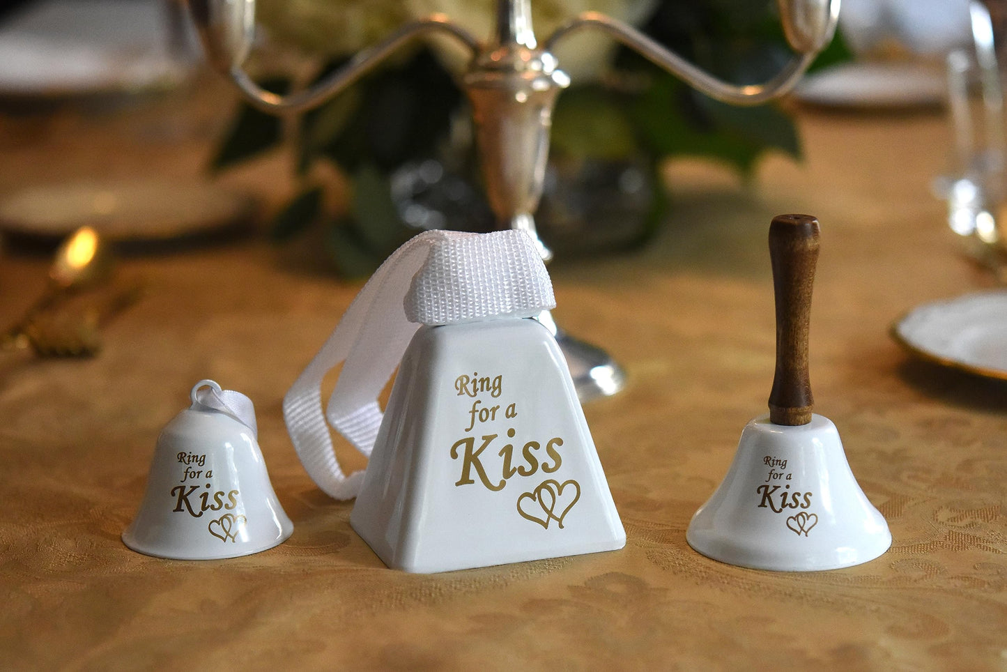 Ring for a Kiss Wedding Bell (2-Pack) | Loud Cowbell Tea Bell | Wedding Reception Dinner Bells | Countertop Service Call Bell | Made in CT, USA