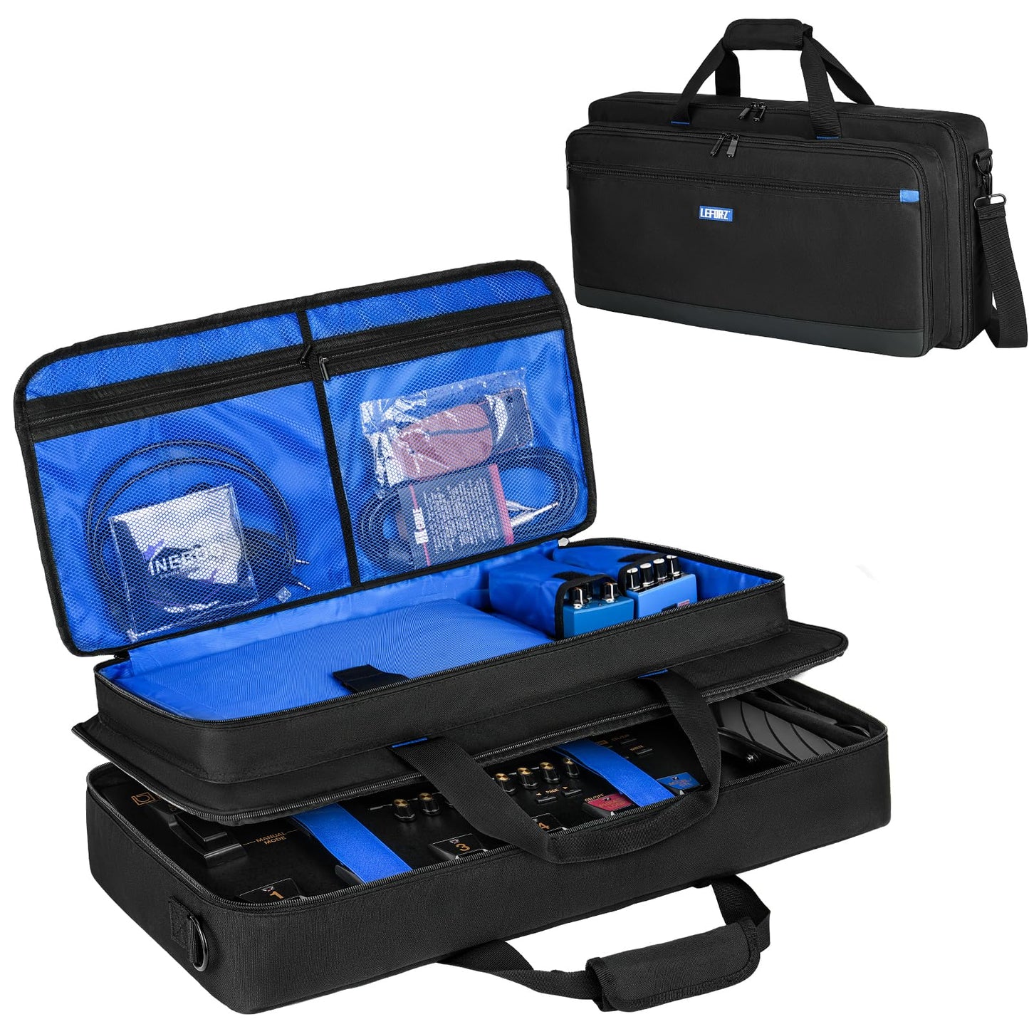 Carrying Bag Compatible with Boss ME-90 / GT-1000 / GX-100 / ME-80 Guitar Multi Effects Pedal with Removable Divider,Guitar Pedal Board Case with Multiple Pockets for Guitar Cable and Accessories
