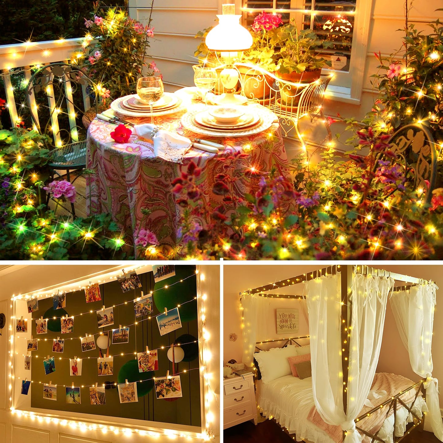 KNONEW Fairy Lights Plug in, 203FT 600 LED String Lights Indoor Outdoor Waterproof 8 Modes Memory Times Twinkle Lights for Wedding Bedroom Walls Garden Trees Decoration(Warm White)