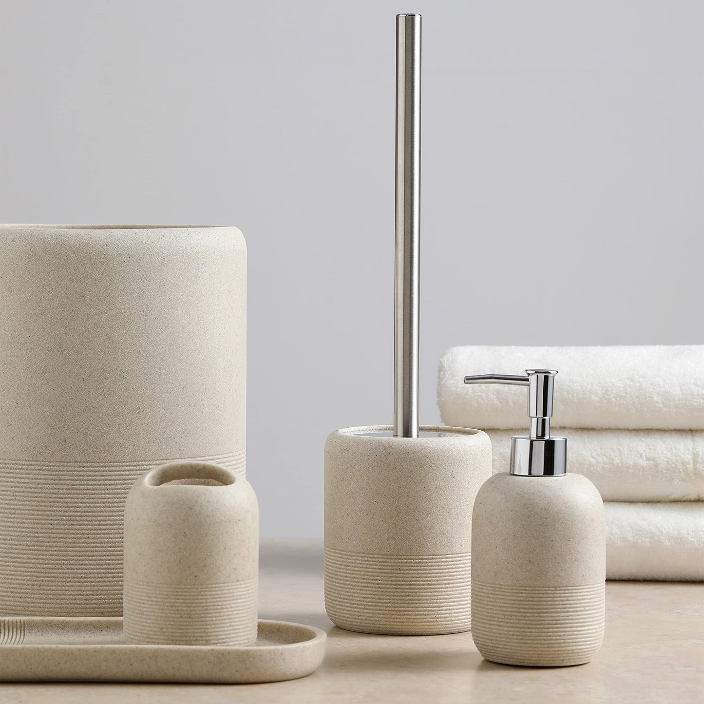 Bathroom Accessory Toilet Brush and Holder (Beige)