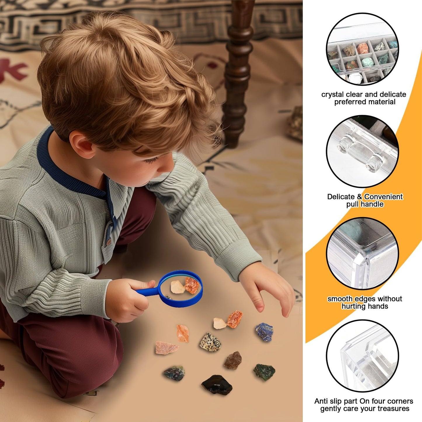 Rock Collection Display Case - Display Shelf for Collectibles - Rock Collections Box for Kids - Rock Collection Storage - Rock Collections Box for Kids 5 Layers (5)