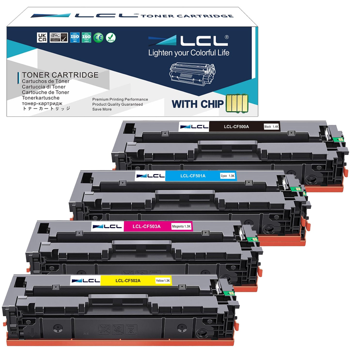 LCL Compatible Toner Cartridge for HP 202A CF500A CF501A CF502A CF503A (4-Pack,K C M Y) for HP Color Laserjet Pro MFP M281 M281fdw M281cdw M281dw M280nw M281fdn M254 M254dw M254dn M254nw Printer