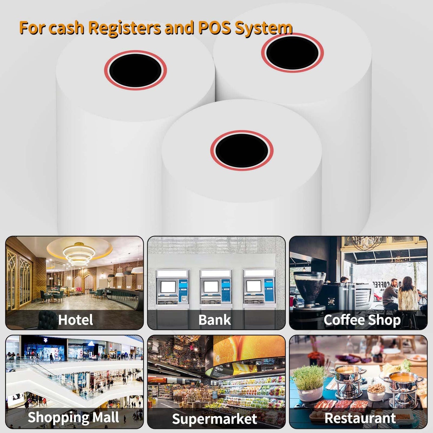 100 Rolls 2 1/4" x 50' Thermal Paper Receipt Rolls, 2.25in x 50ft Cash Register POS Paper fits All Credit Card Terminals, 58mm Thermal Receipt Paper