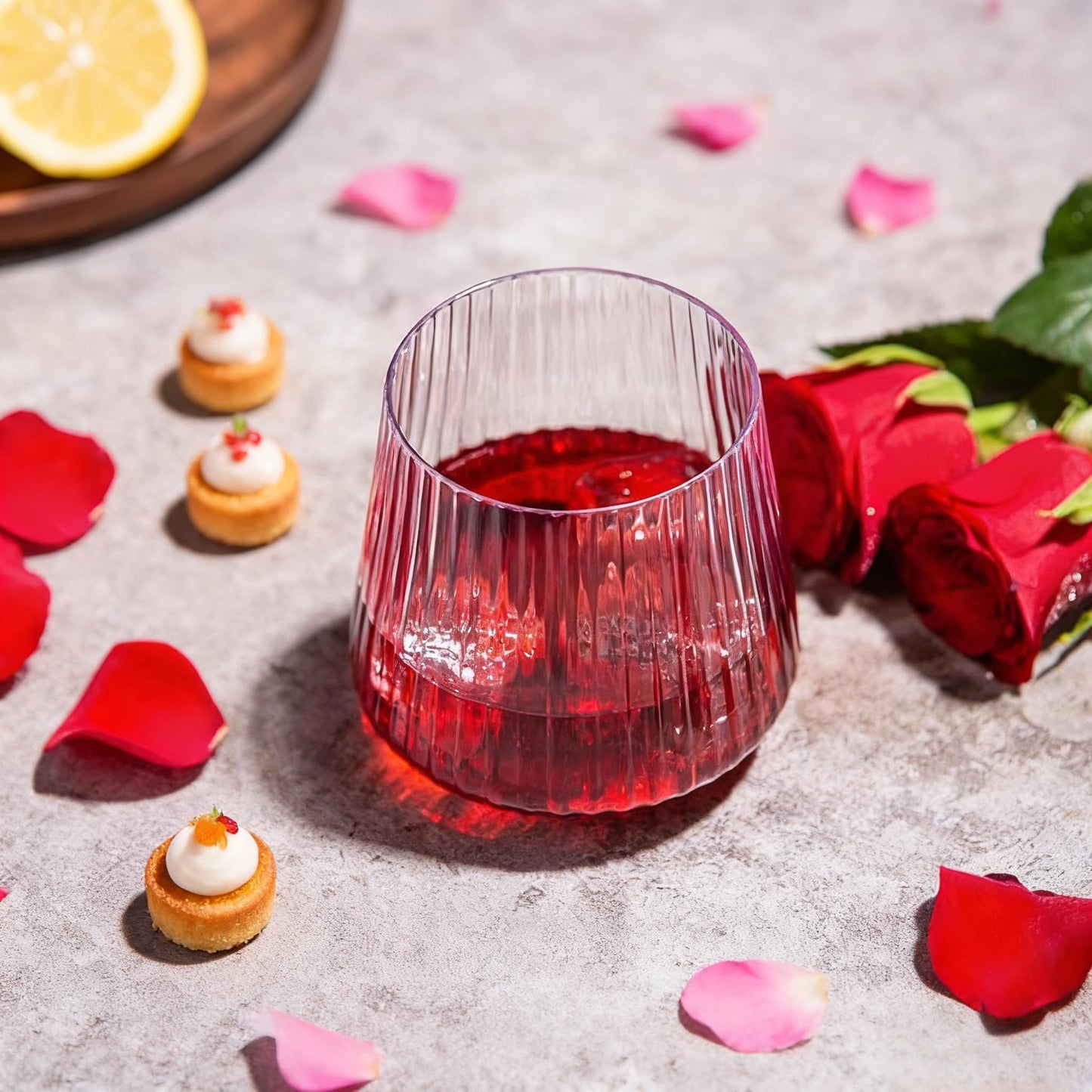 24pcs Plastic Wine Glasses - 14oz Unbreakable Stemless Ribbed Tumblers, Clear PET Disposable Cups for Wedding Party Camping, BPA-Free Reusable Cocktail Glasses (Hand Wash Only)