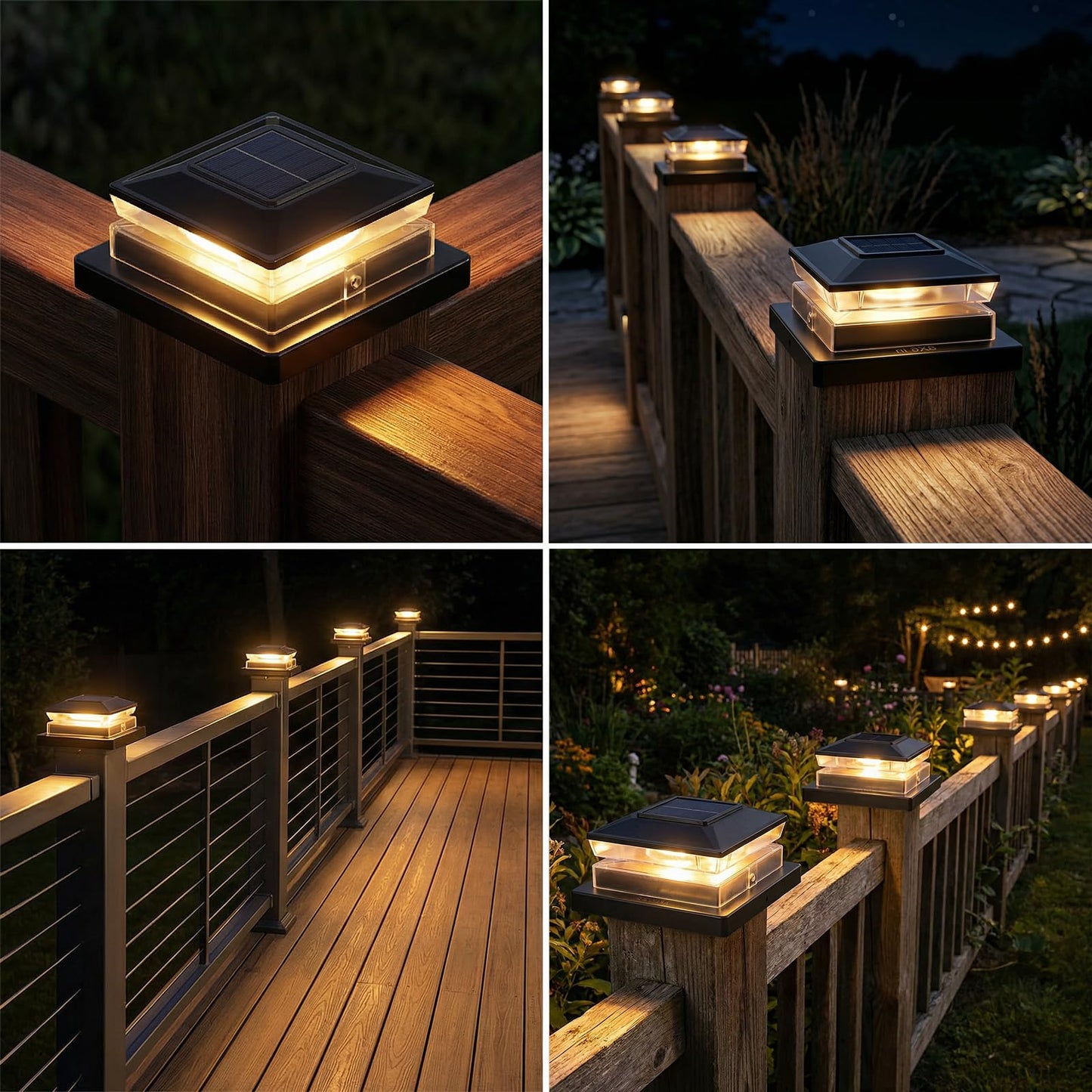 Fohil 6 Pack Solar Post Cap Lights, Outdoor Solar Fence Post Lights for 4x4 Wood/Vinyl Posts, Waterproof LED Solar Powered Deck Post Lights for Garden Patio Fence Porch Deck Decor