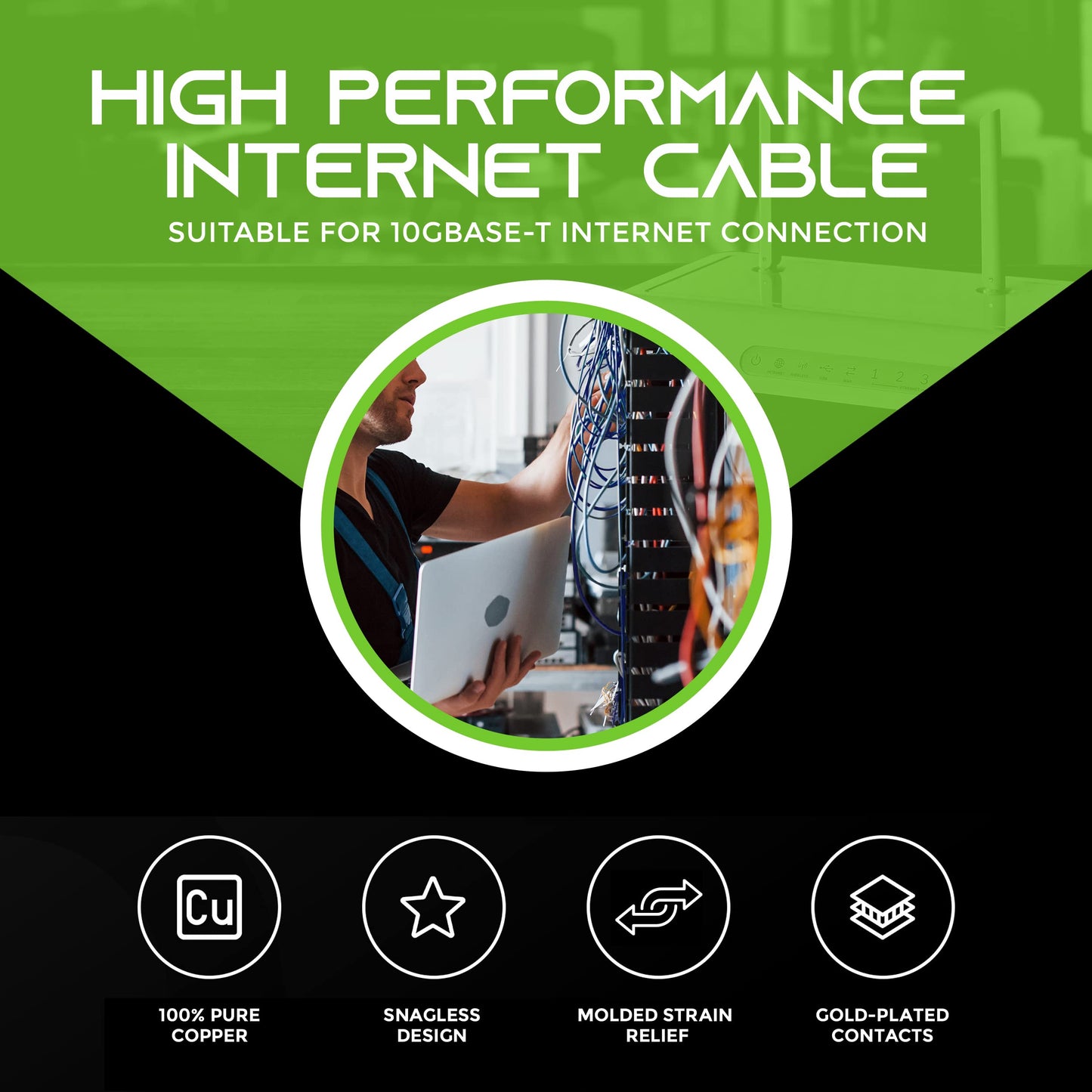 GearIT 10-Pack Cat6 Patch Cable 15 Feet Cat 6 Ethernet Cable Snagless Flexible Soft Tab - Preimum Series - Blue