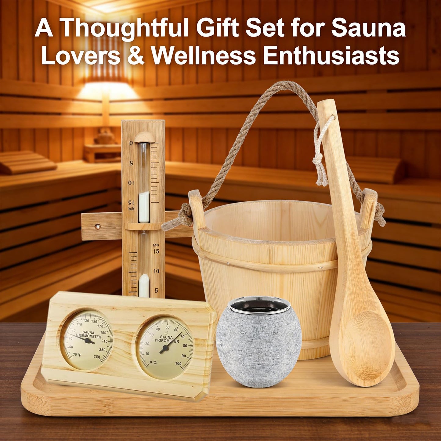 Sauna Sand Timer,Red Cedar 15 Minute Hourglass Timer,Heat Resistant Rotating Wooden Sand Clock Sauna Accessories for SPA Room,Bathroom (White)