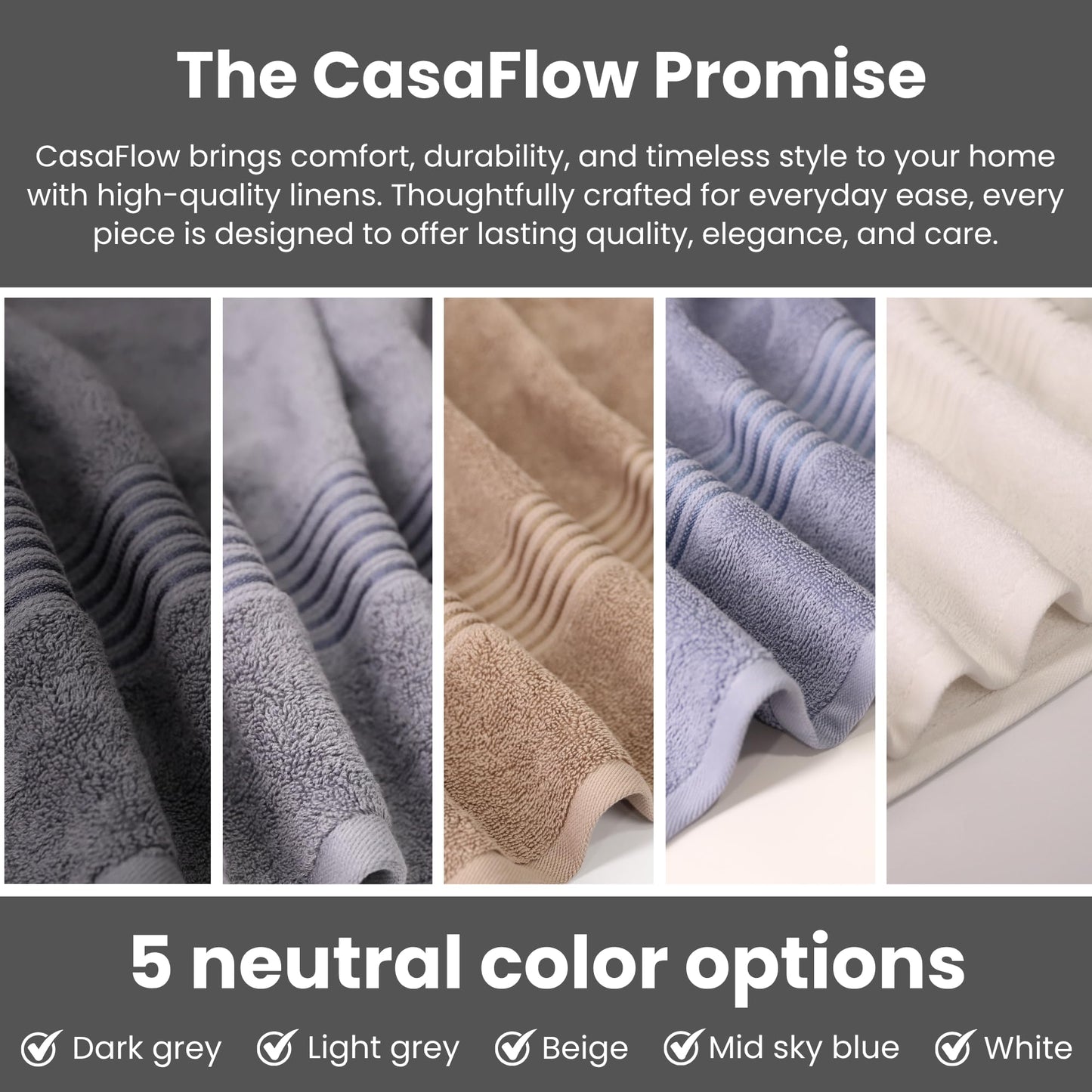 CasaFlow Luxury Bath Towels, 27 x 54 Inch, Set of 4 – 100% Ring Spun Cotton, 550 GSM, Ultra Soft & Highly Absorbent, Quick Dry, Double Stitched – Beige