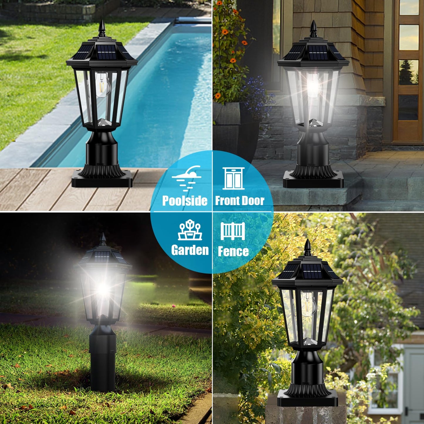 2 Pack Solar Post Lights Outdoor, Motion Sensor 3-Mode & IP65 Waterproof Solar Lamp Post Outdoor - 6000K Rapid Charging for Yard, Fence, Poles (Bulb Included)