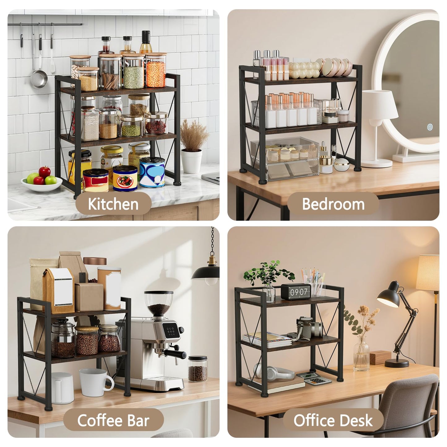 VSIWB Desktop Organizer Shelf, 2 Tiers Desk Organizers and Storage, Countertop Organizer Desktop Bookshelf, Metal and Wooden Desk Storage Shelf, Desk Shelf for Home Office Coffee Bar Bedroom Kitchen