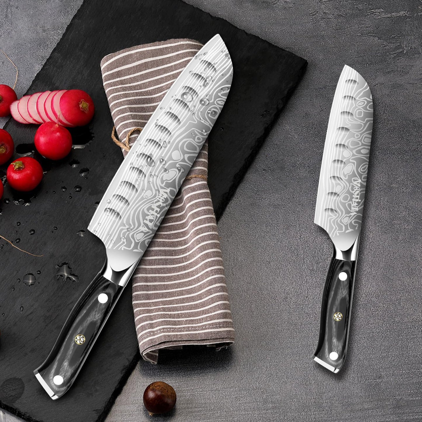 MOSFiATA 7" Santoku Knife with 5.5inch Santoku Knife, German High Carbon Stainless Steel EN.4116