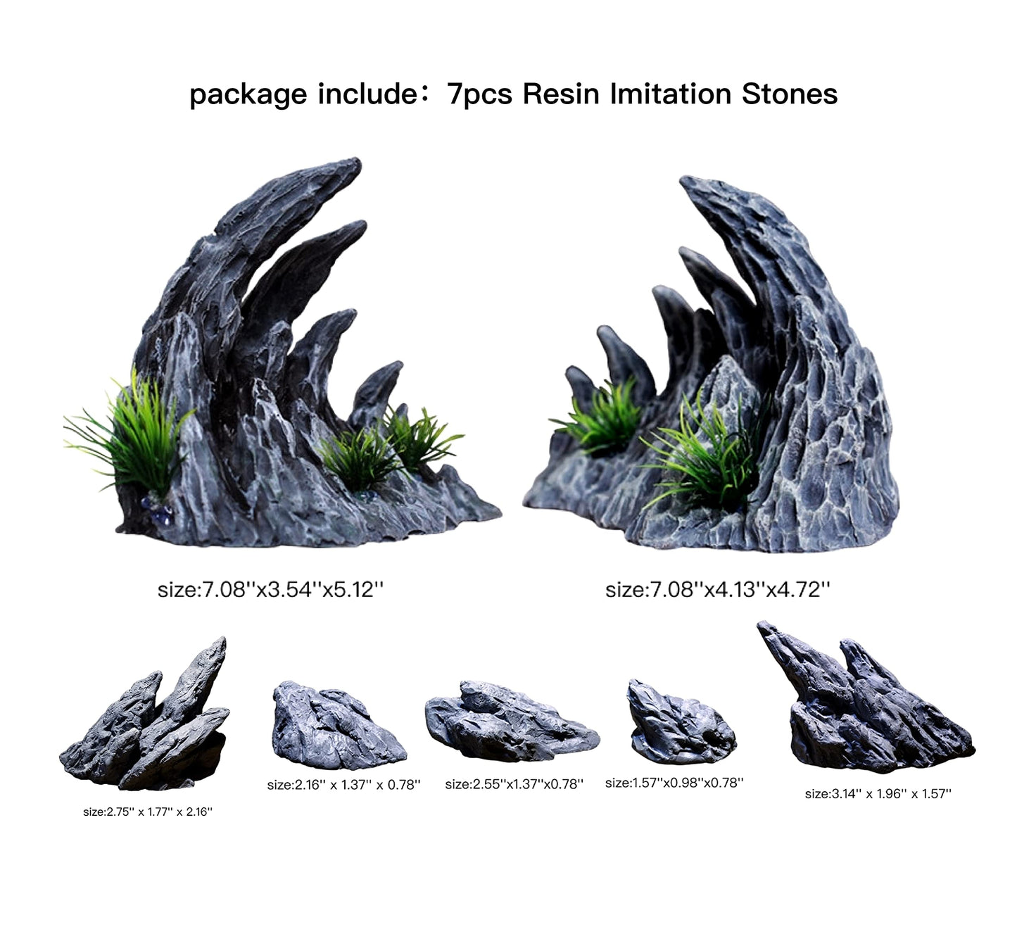 Fish Aquarium Ornaments 2~10 Gallon Aquarium Decoration Model Kits, Include 7 pcs Resin Imitation Stone (Soul Valley)