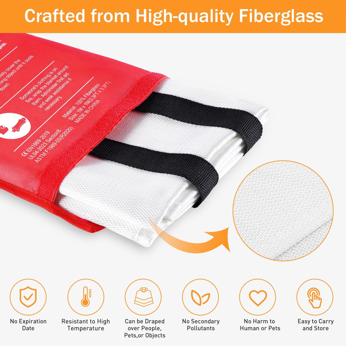 Fire Blanket for Home Kitchen Emergency - Mondoshop Fire Suppression Blanket Fireproof Blanket Fire Retardant Blankets for Car, Fireplace, Camping, Picnic, Grill (8)