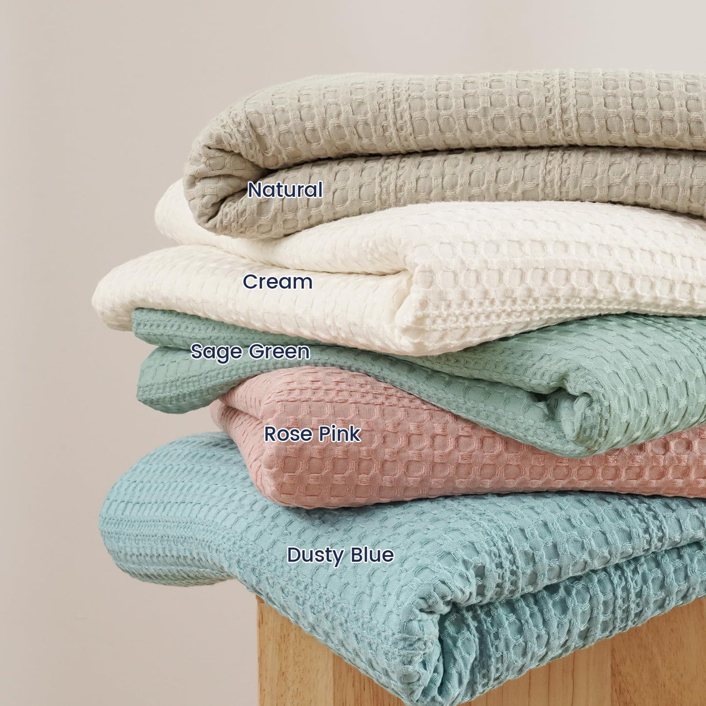 PHF Soft Waffle Weave Blanket Queen Size 90''x90'' - Lightweight and Breathable Woven Blankets for All Season - Great Decor for Couch Bed Sofa - Natural/Linen