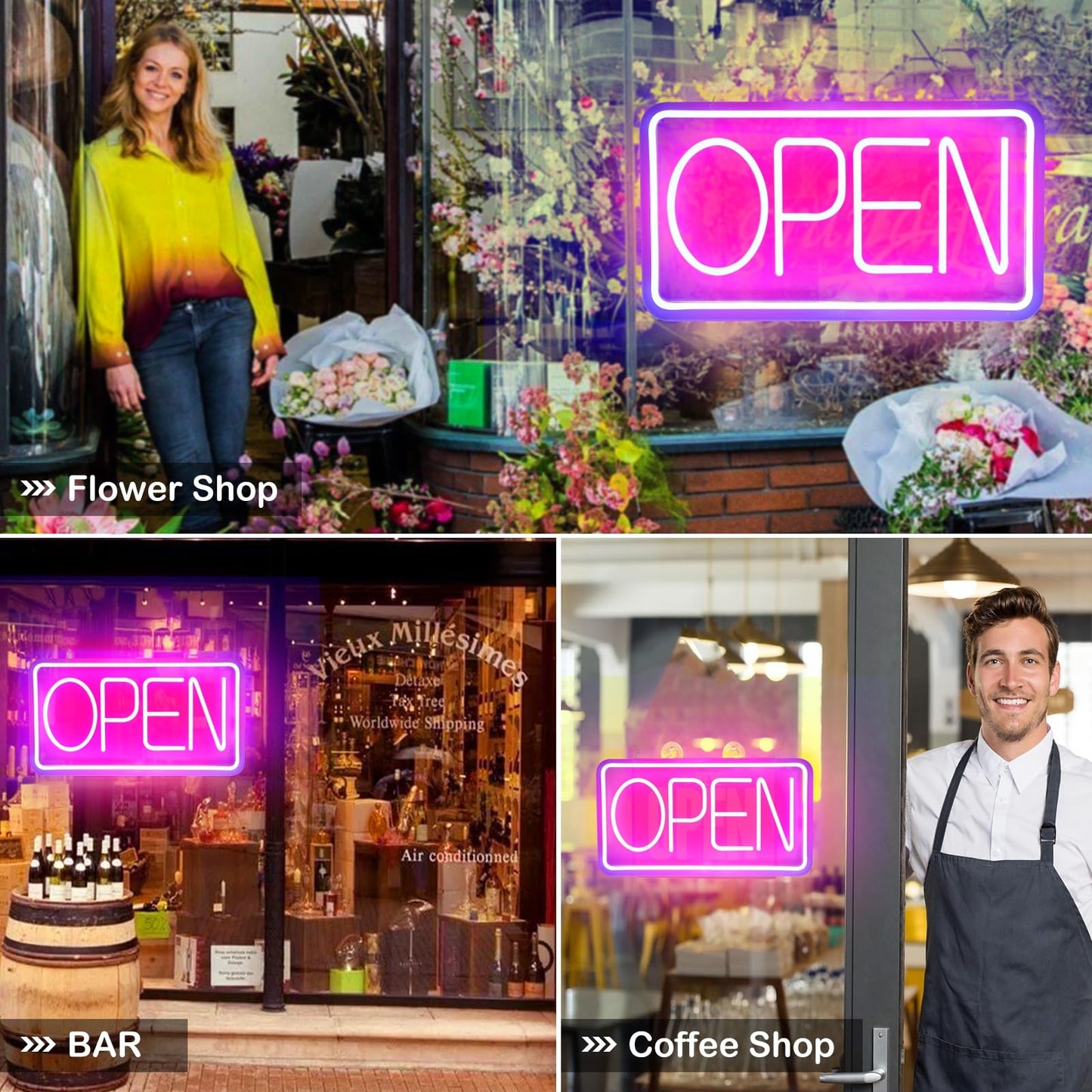 Rdutuok Led Neon Open Signs for Business,42x22cm Light Up Open Signs Advertisement Board Electric Display Sign Powered by USB with ON/OFF Switch for Stores Window Bars Cafes Hotels (Horizontal)