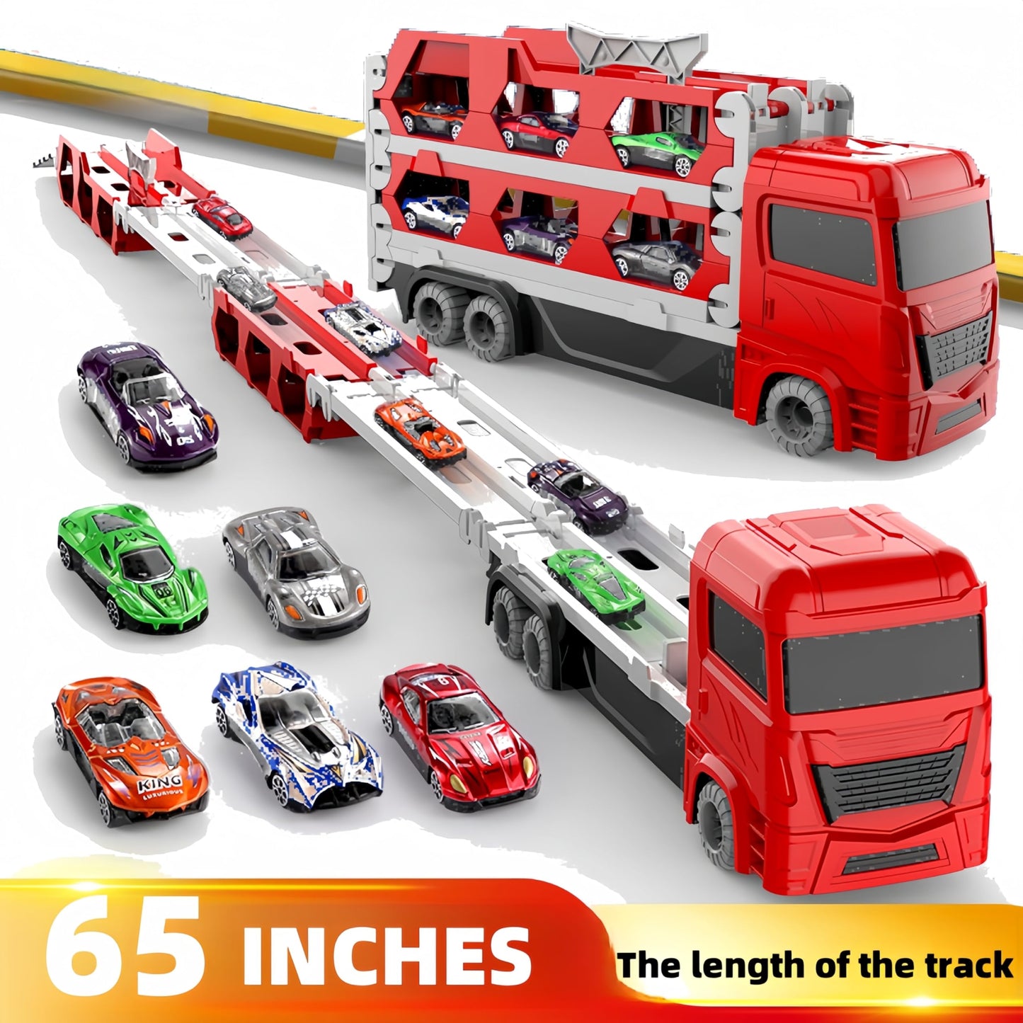 Bearbao Toddler Boy Toys for 2 3 4 5 6 Years Old Boys, 65 Inches Race Track for Boys Kids Die-Cast Transport Truck Car Toys, Toddler Car Toys Set for Kids Boy Girls