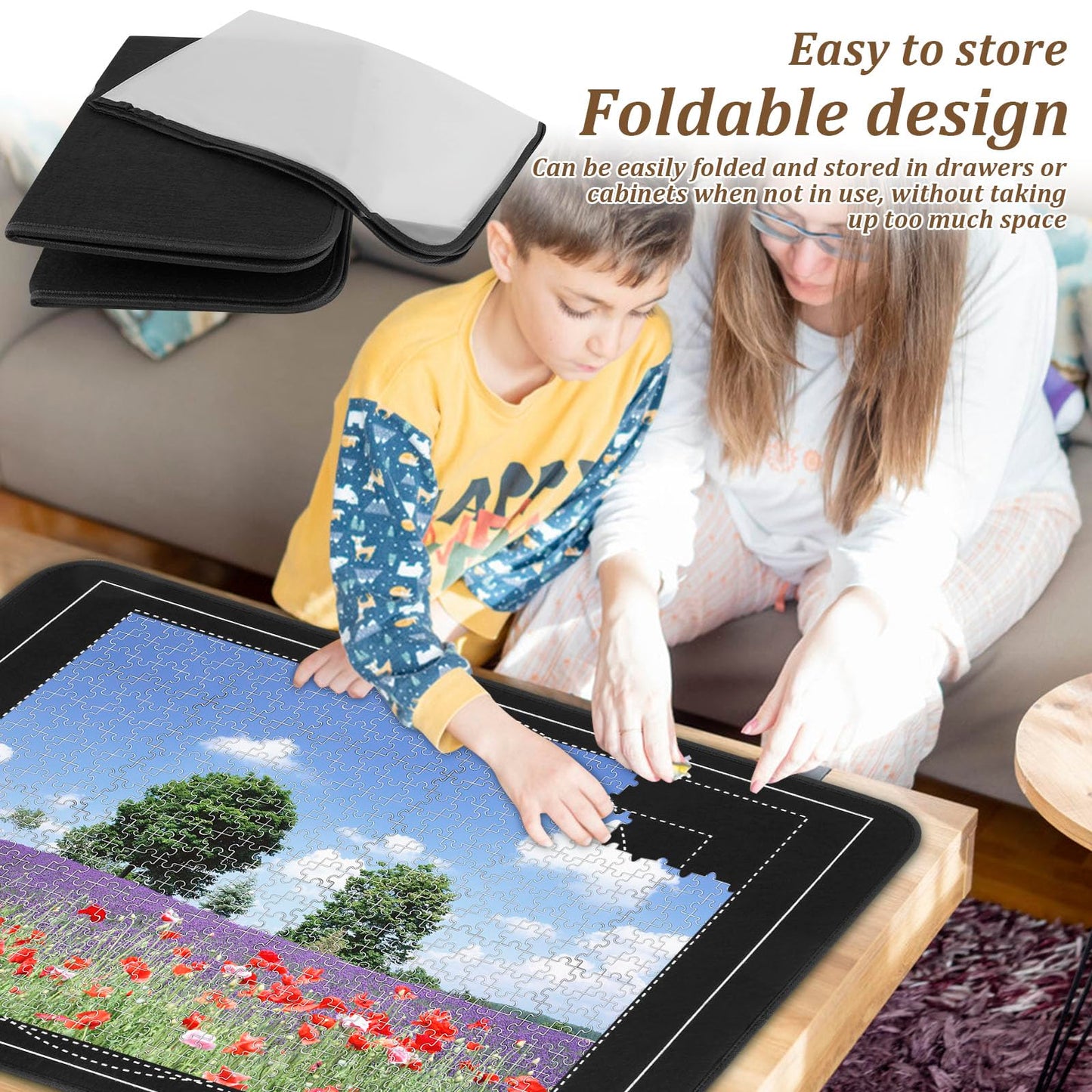 Jigsaw Puzzle Board with Cover,32"x22" Portable Puzzle Mat for 1000 Pieces,Non-Slip Felt Surface Jigsaw Puzzle Plateau with 6 Sorting Trays,Protective Puzzle Saver Accessories,Gift for Adults & Kids