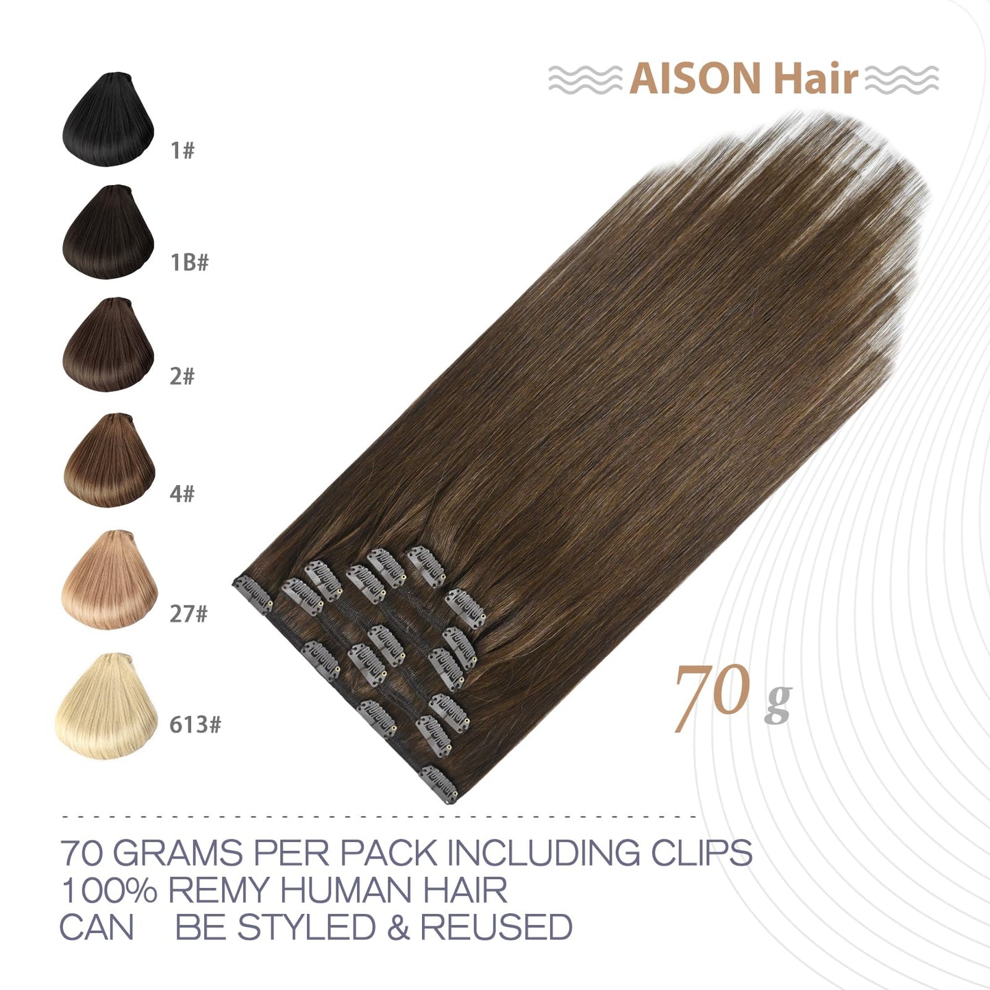 Medium Brown Clip in Hair Extensions Real Human Hair 70G Remy Human Hair Extensions Clip ins 7pcs 16clips for Women(18 Inch #4)