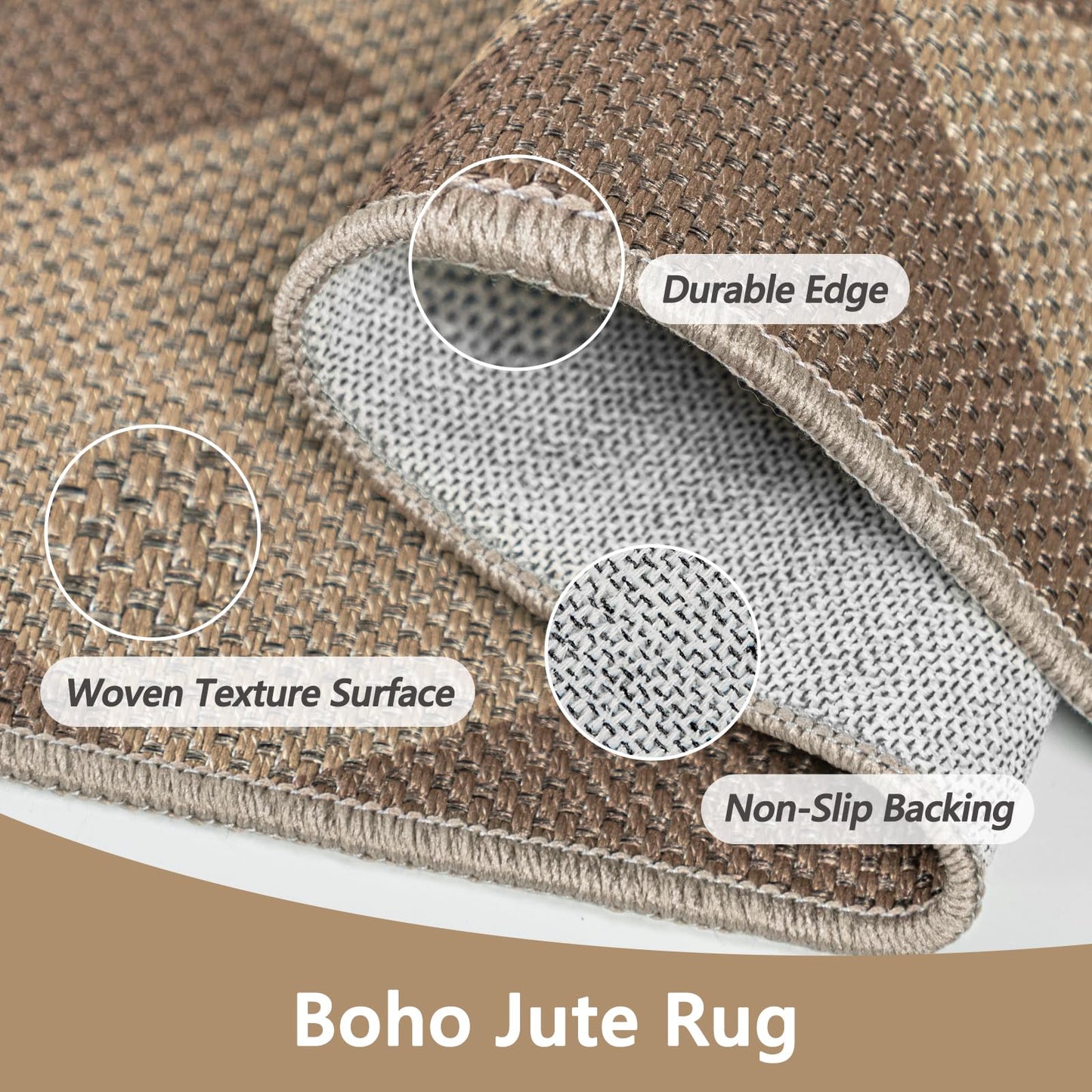 Capslpad Indoor Door Mat 32"x48",Non-Slip Checkered Front Door Mat Indoor,Easy Jute Low-Profile Entryway Mat,Mud Trapper Absorbent Inside Floor Mats Area Rug for Entrance Entry(Nature/Brown)