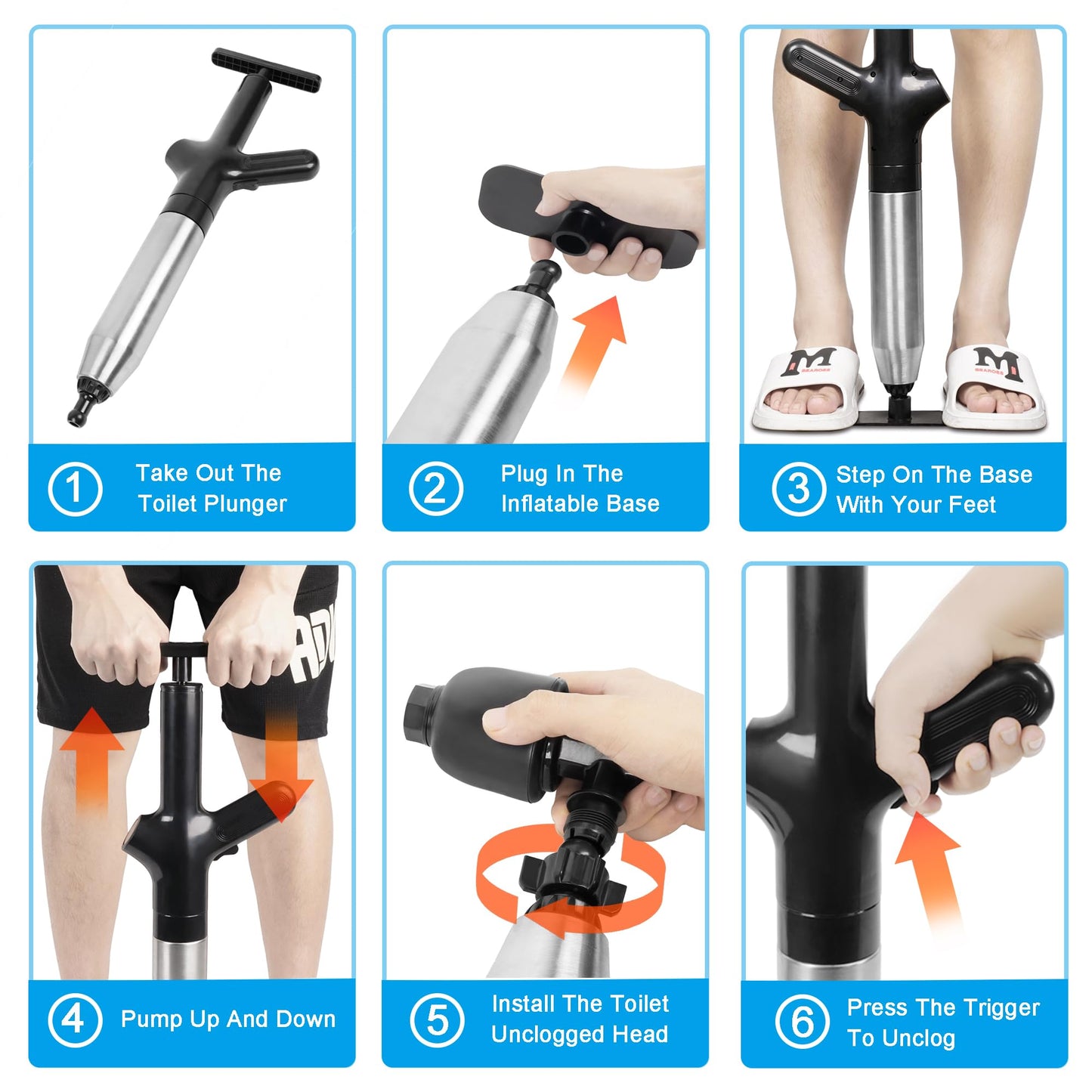 Air Toilet Plunger, Drain Clog Remover, High-Pressure Air Drain Blaster with Real-Time Barometer Powerful Drain Snake Sink Plunger Plumbing Tools, Plungers for Bathroom Sink Floor Kitchen Clogged