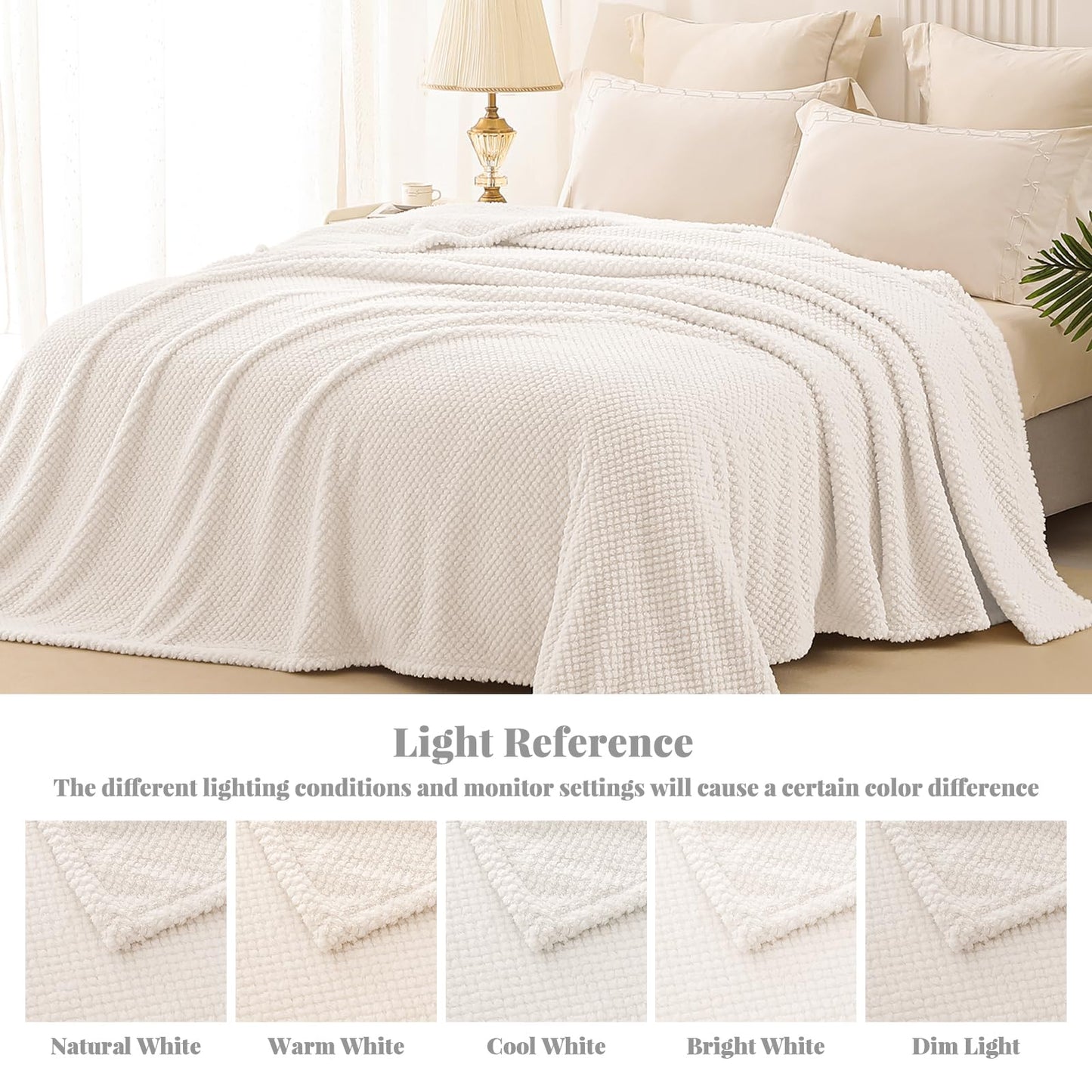 Whale Flotilla King Size Fuzzy Fleece Blanket for Bed, 90x104 Inch Fluffy Warm Soft Jacquard Blankets for All Season, Lightweight and Cozy, Ivory