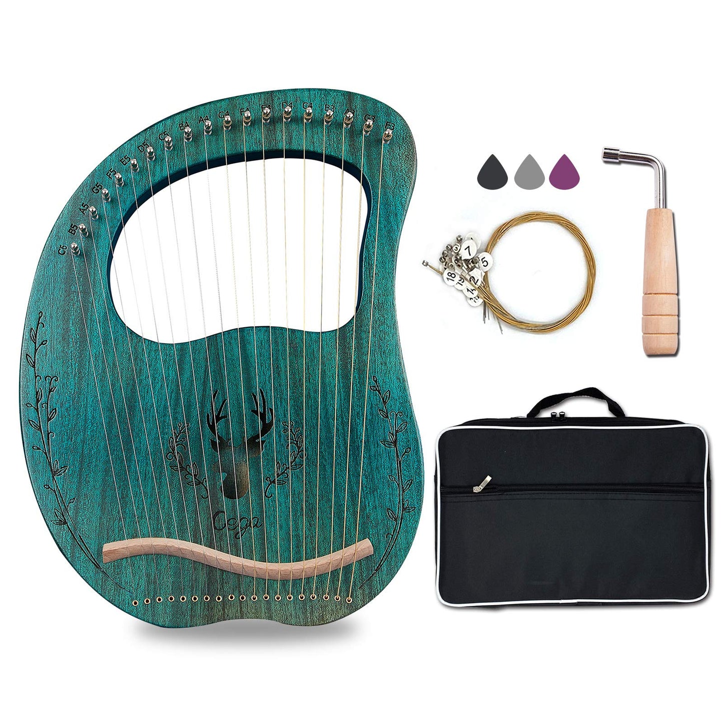 Lyre Harp, 19 Metal Strings Maple Saddle Mahogany Body Lyra Harp with Bag & key included