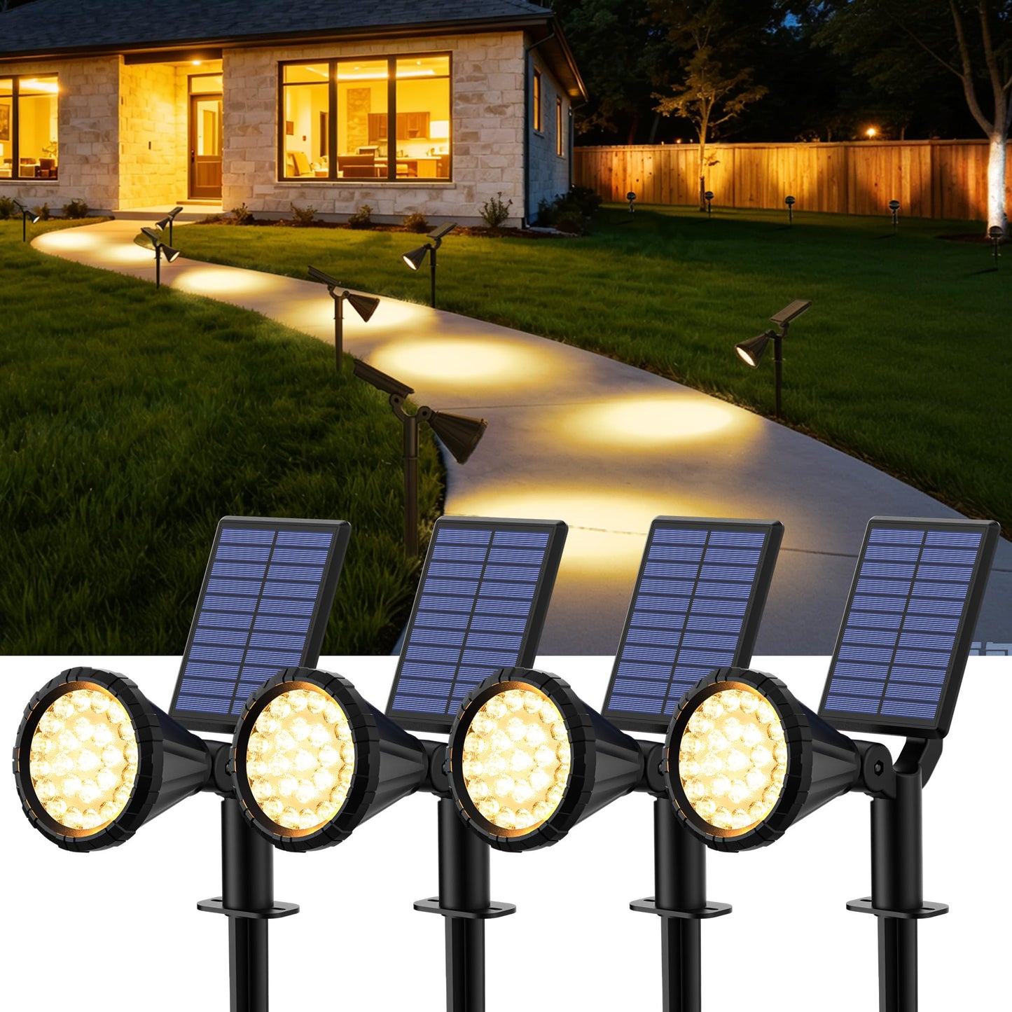 Solar Spot Lights Outdoor Waterproof, Flag Pole Light Solar Powered Halloween Lights, Landscape Spotlights for Tree, House, Yard, Garden, Christmas Decorations-4Pack Warm White