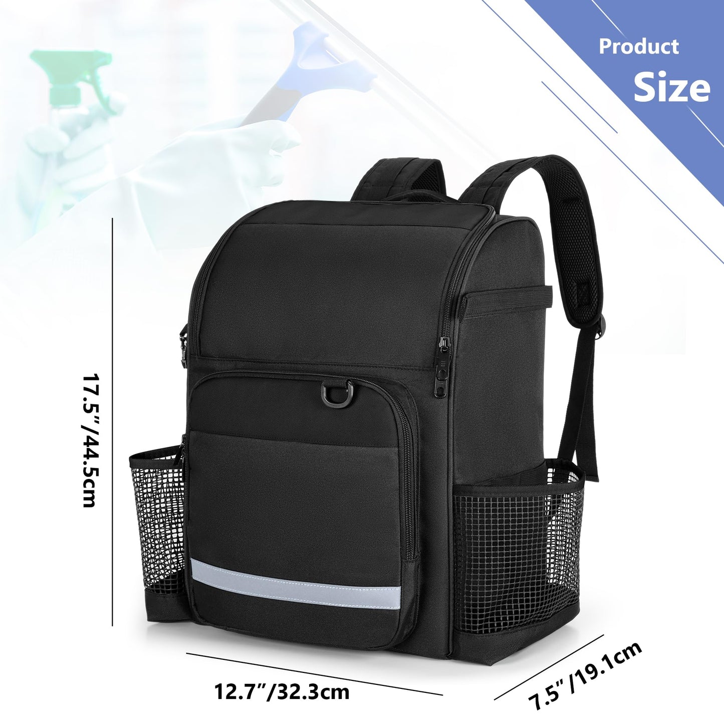 LoDrid Cleaning Bag with Thickened Adjustable Shoulder Straps, Large Cleaning Caddy Organizer with Multiple Pockets for Cleaning and Housework, Black (Patent Designed)