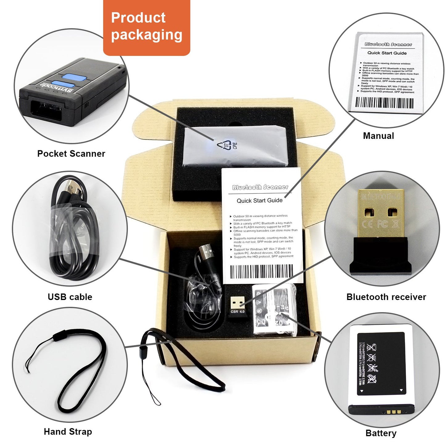 USB Bluetooth Barcode Scanner,Symcode 1D Mini Wireless Handheld Laser Barcode Scanner Reader For POS/Android/IOS/Imac/Ipad with Bluetooth 4.0 Receiver