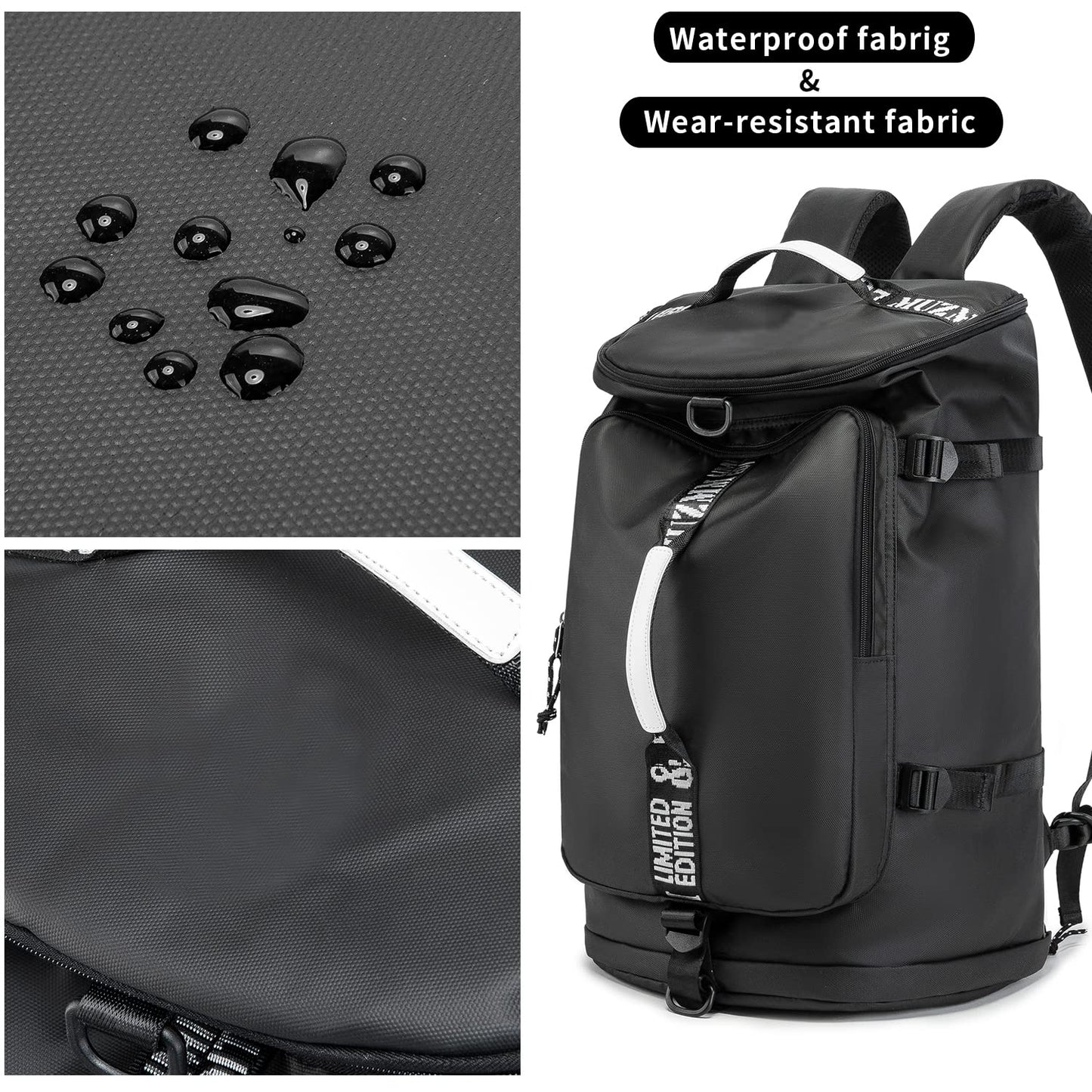 FUNYAGO Gym Backpack Hiking Duffle Bag Woman Man 40L Large Waterproof Backpack Suitable for Hiking, Travel, Black, 大号, Outdoor Cross-country