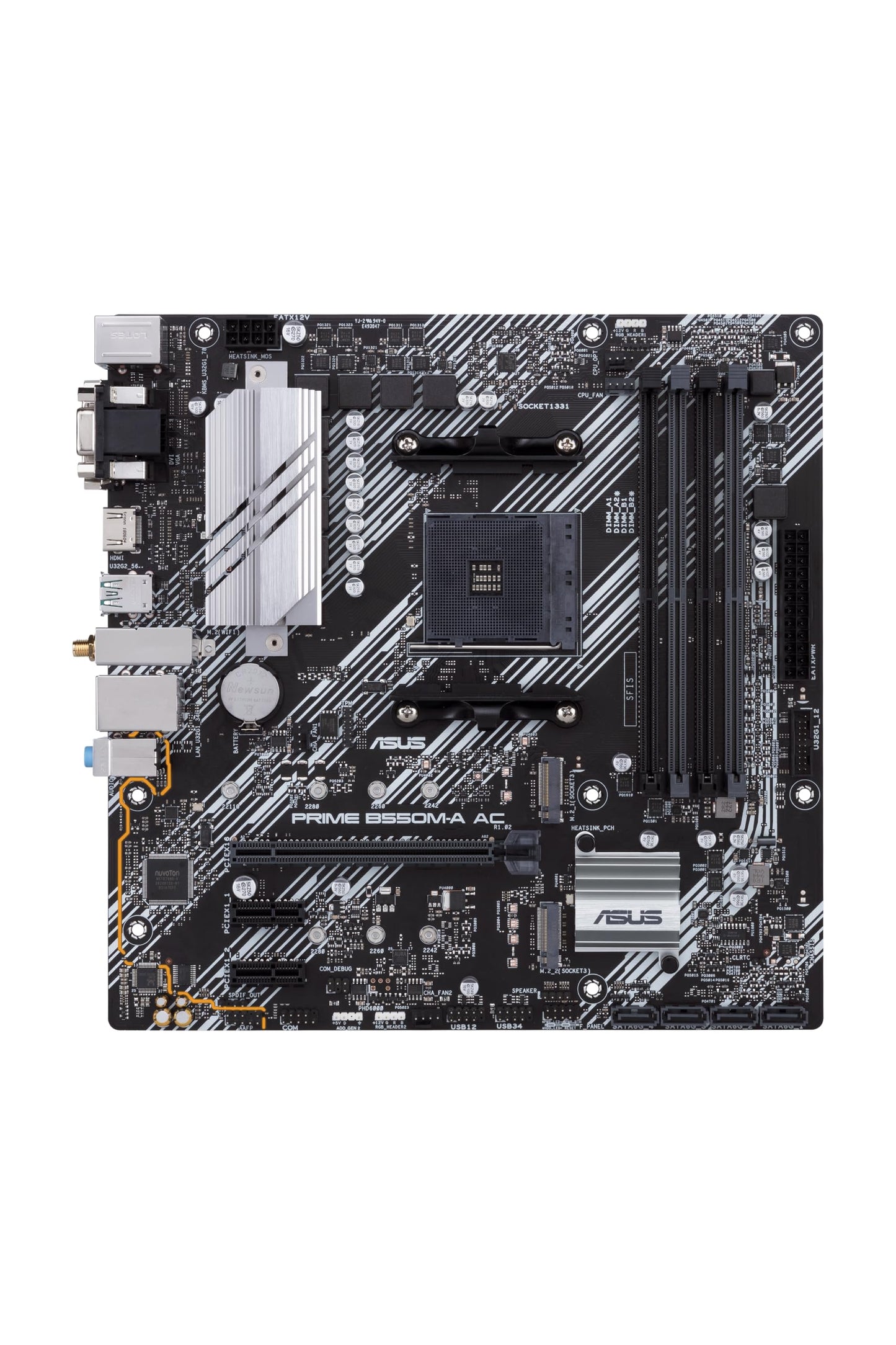ASUS Prime B550M-A AC AMD AM4 (3rd Gen Ryzen) Micro ATX Motherboard (PCIe 4.0, WiFi, ECC Memory, 1Gb LAN, HDMI 2.1/D-Sub, 4K@60HZ, Addressable Gen 2 RGB Header and Aura Sync)