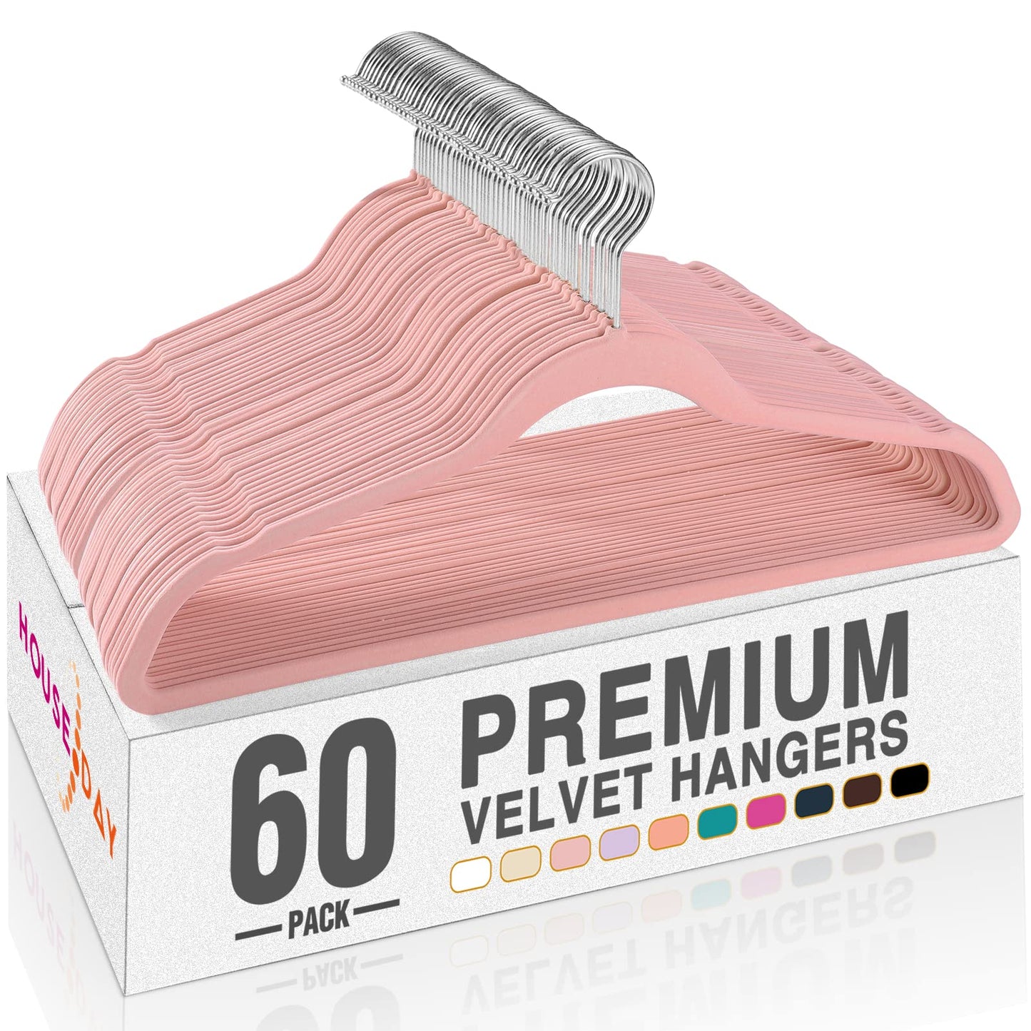 HOUSE DAY Lt Pink Velvet Hangers 60 Pack, Non Slip Clothes Felt Hanger Heavy Duty for Coat, Premium Slim Space Saving Suit Hangers for Closet Organizer, 360° Rotating Silver Hook