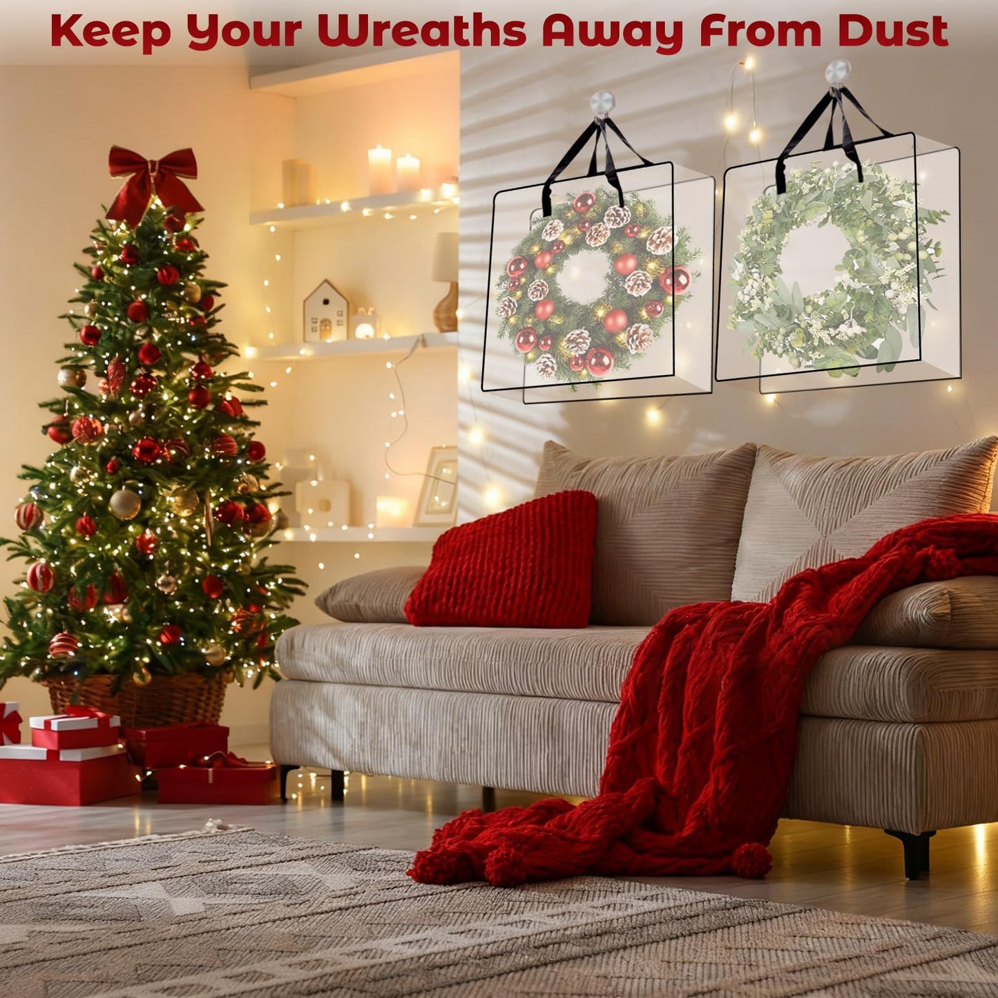 Wreath Storage Bag, 26 Inches Wreath Storage Container Christmas Decoration Garland Container Clear Bags Moving Bag for Wreaths Clothes Gift Pillow Bedding Shoes