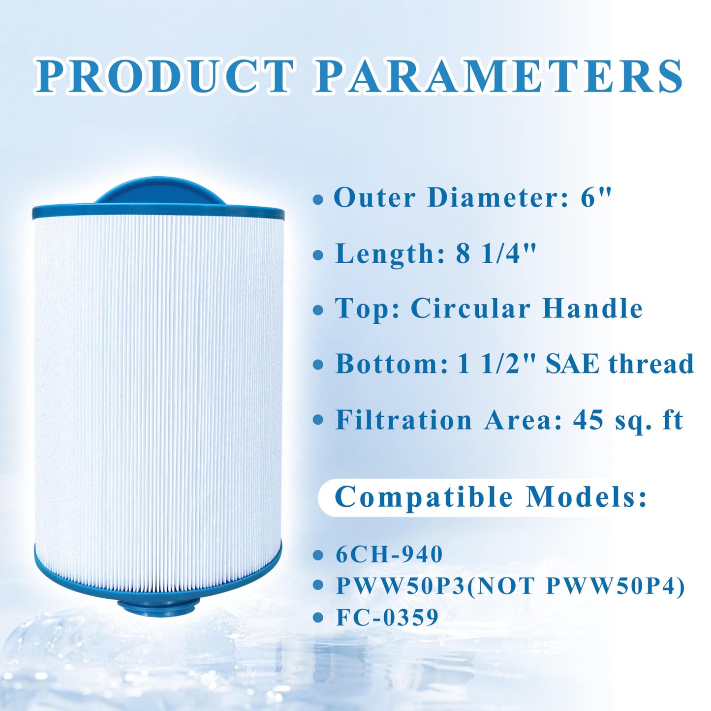 Chryseos Spa Filter Compatible with 6CH-940, FC-0359, PWW50P3 (1 1/2" Coarse Thread), 817-0050, 25252, 03FIL1400, SAE Thread, 45 sq.ft., 2 Pack