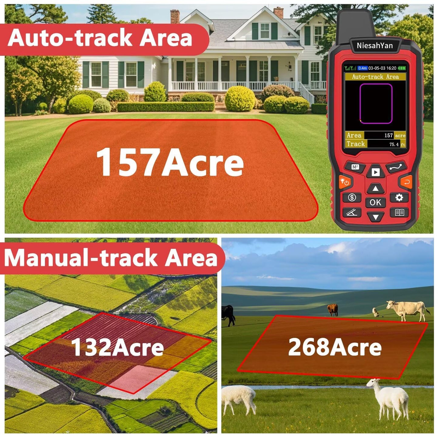 ZL180 Handheld GPS for Surveying, High Precision Rugged Land Surveying Equipment for Ranches, Garden, Farmland and Parking Area Distance Measuring