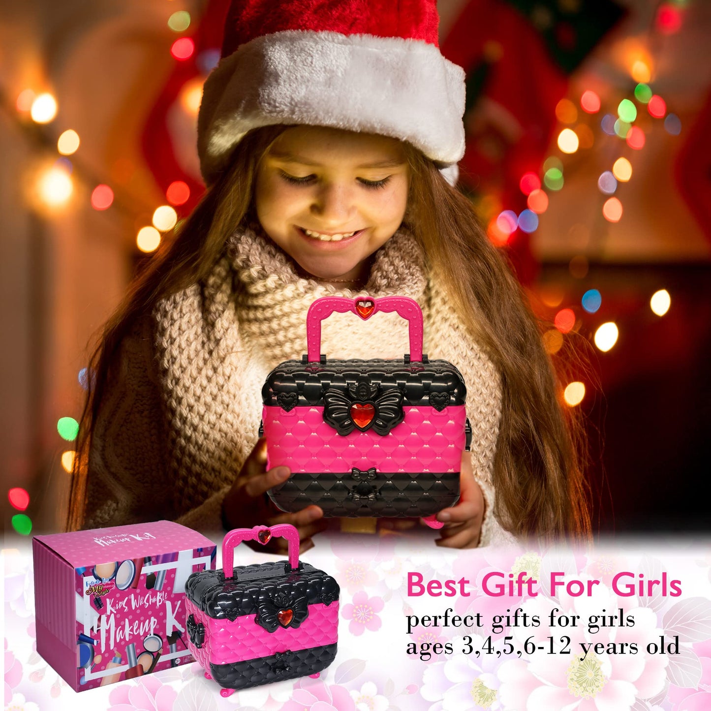 Mrabbitoo Kids Makeup Kit for Girl - Kids Toys Washable Real Girls Make Up Set Princess Little Girl Makeup, Children Pretend Play Makeup Set Toys for Girls Age 3-12 Christmas Birthday Gifts (Rose)