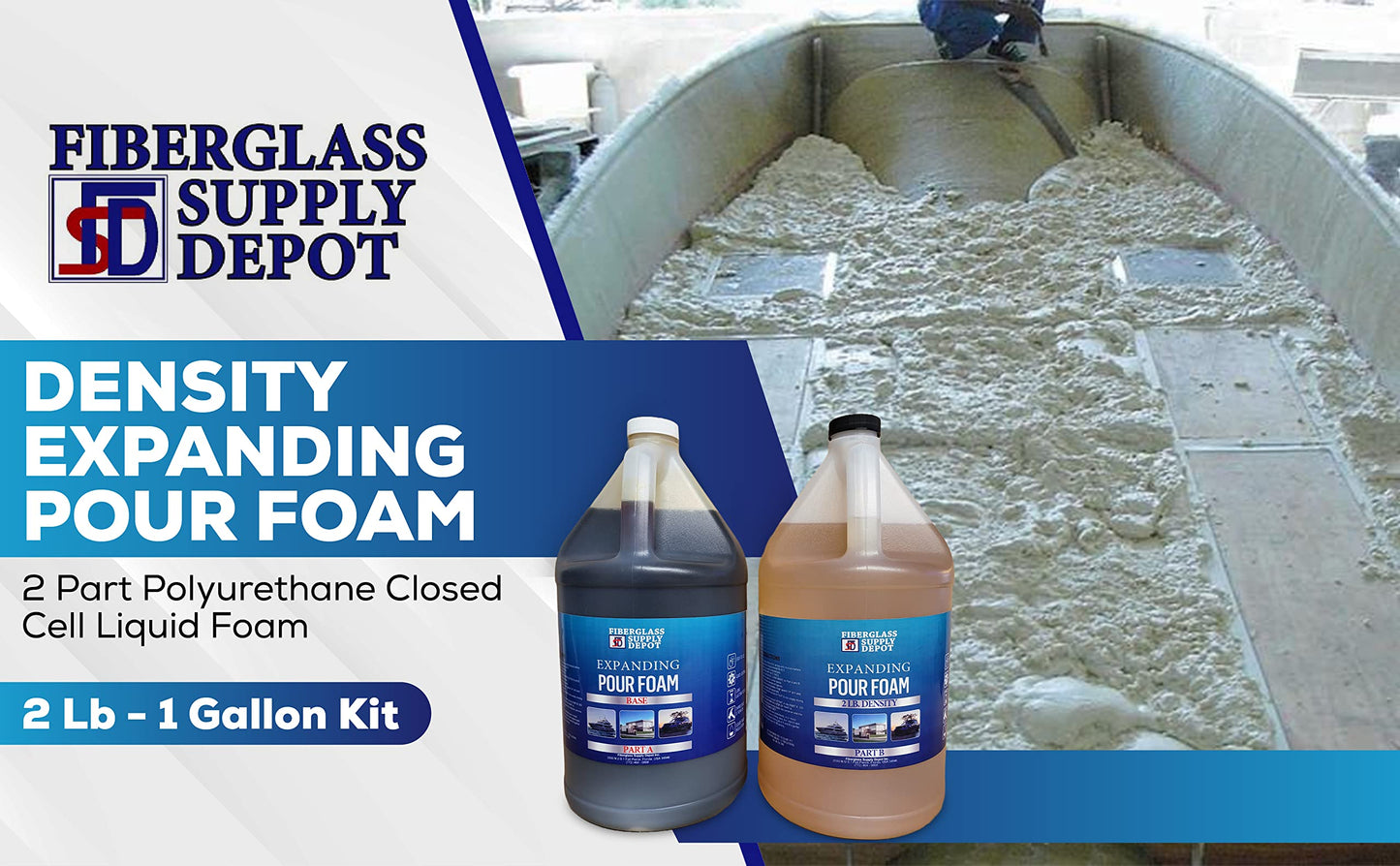 4 Lb. Density Expanding Pour Foam, 2 Part Polyurethane Closed Cell Liquid Foam for Boat and Dock Flotation, Soundproofing, Filling Voids, and Insulation (1 Gallon Kit)