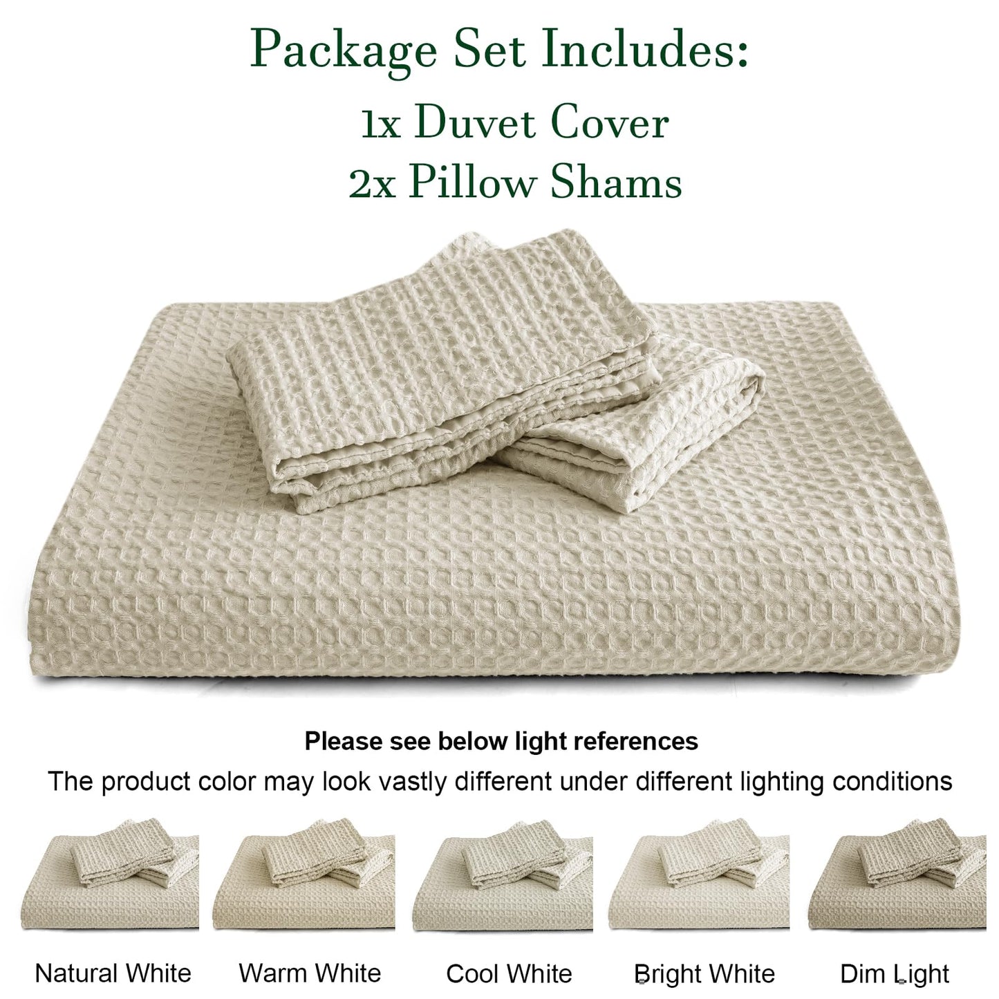 PHF Waffle Weave Duvet Cover Set King Size, No Snagging Ultra Soft Luxury Textured Comforter Cover for All Season 3pcs, Durable Bedding Duvet Set with 2 Pillow Shams, 104"x90", Linen